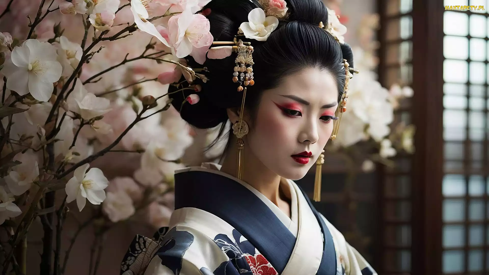 Magnolia, Kimono, Kobieta, Gejsza