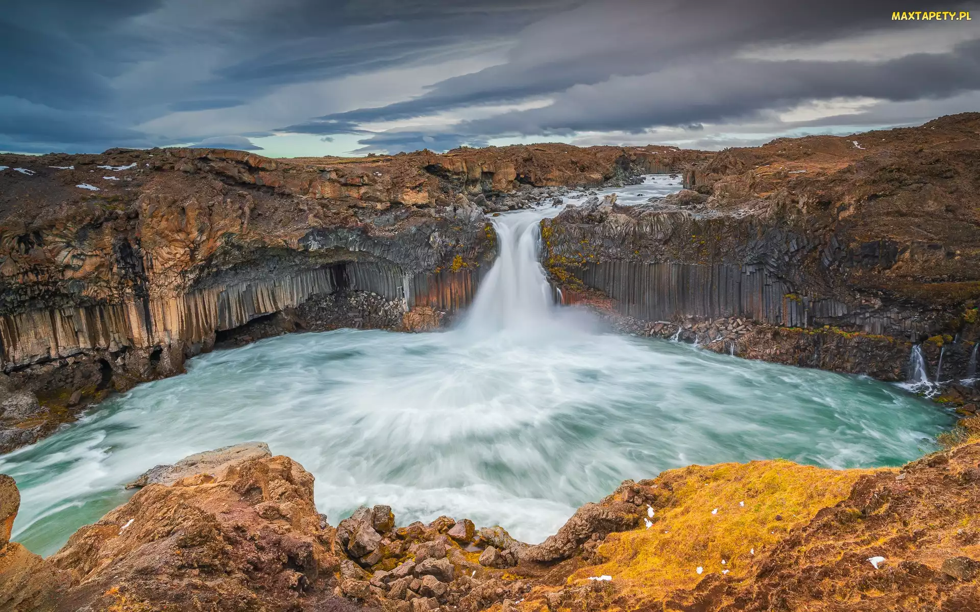 Rzeka Skjalfandafljot, Skały, Wodospad, Islandia, Aldeyjarfoss, Bazaltowe