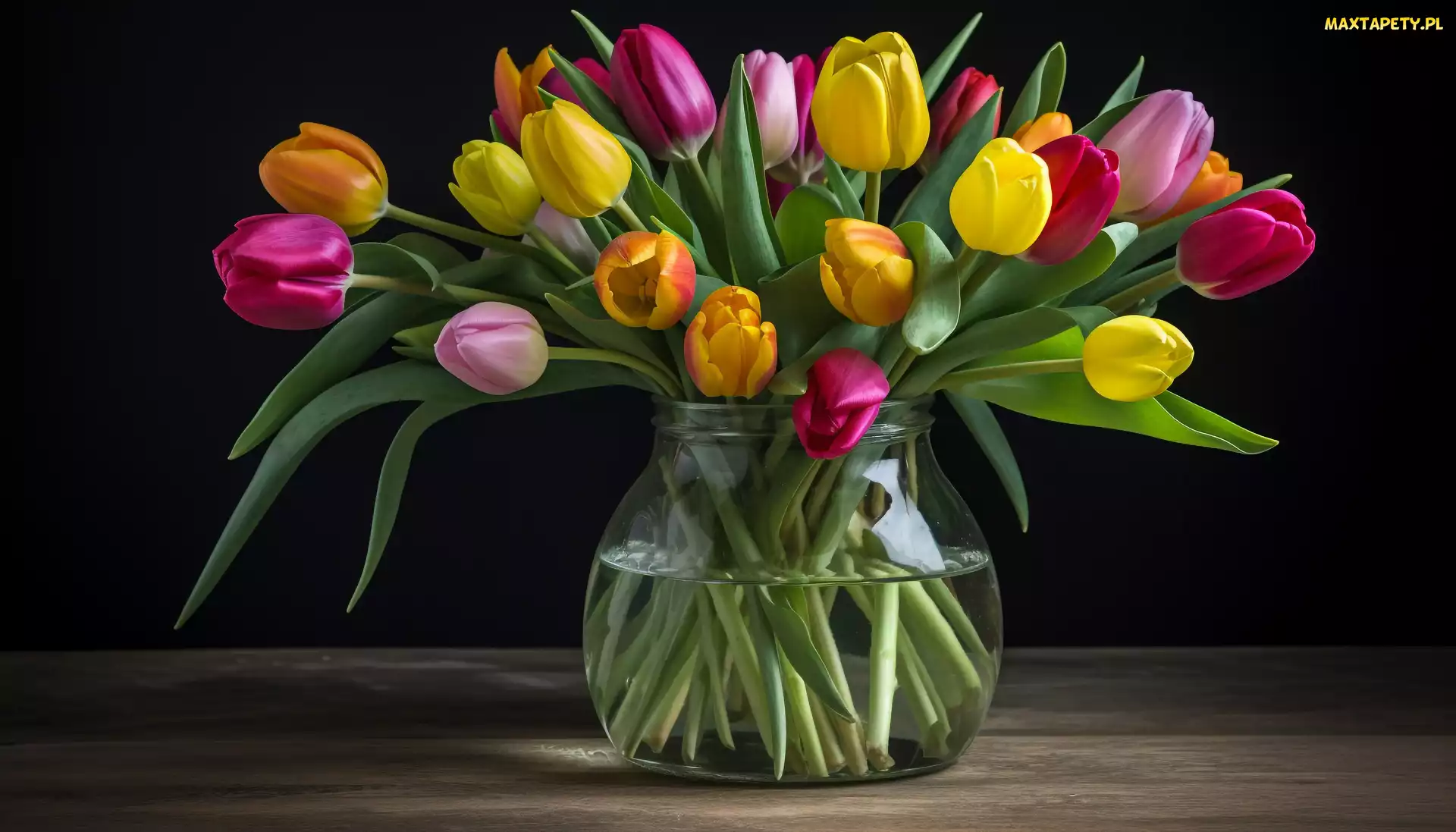 Wazon, Tulipany, Bukiet, Różnokolorowe