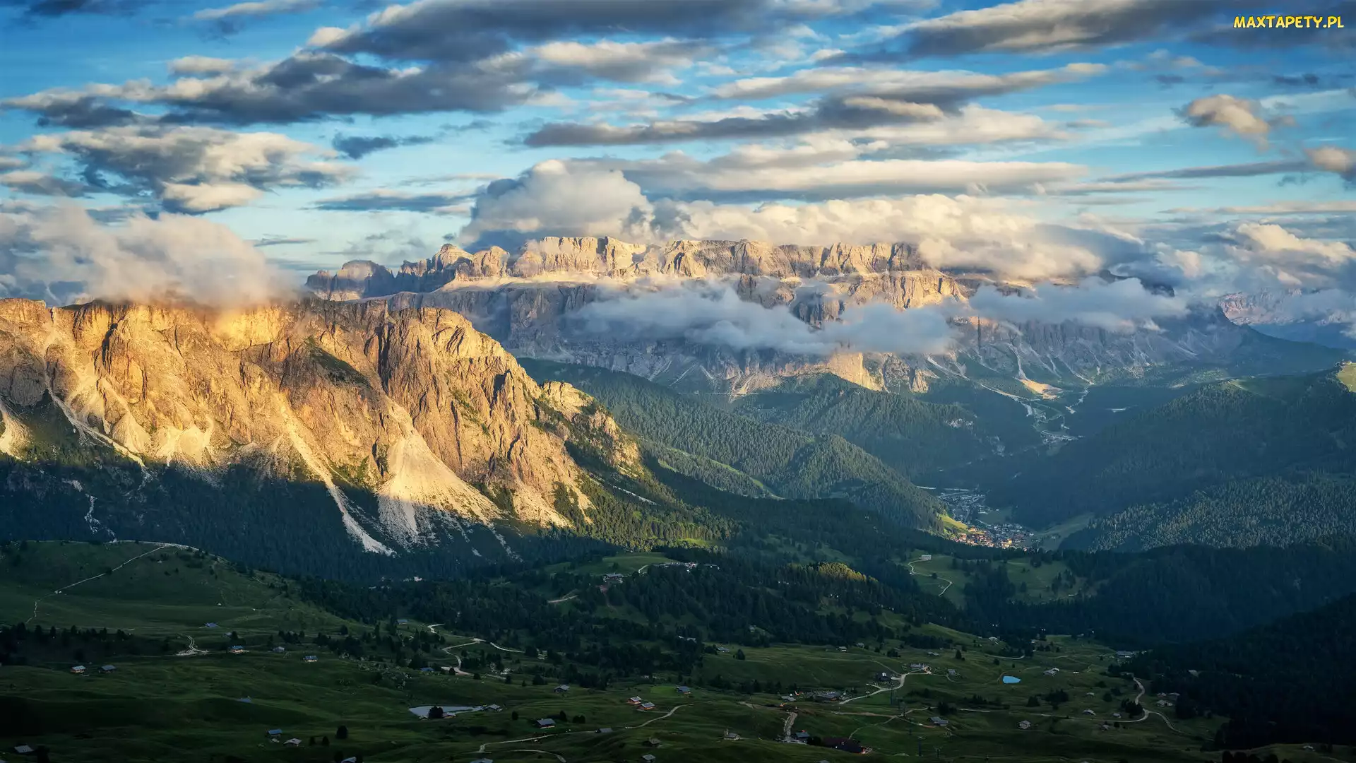 Chmury, Dolina, Seceda, Włochy, Dolomity, Szczyt, Góry