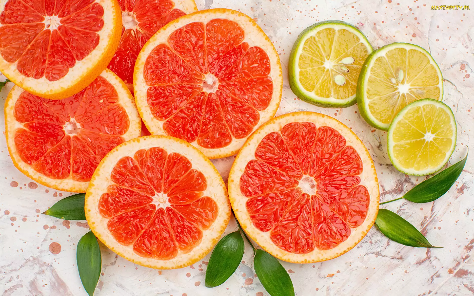 Jasne tło, Liście, Grejpfrut, Owoce, Limonka, Plastry