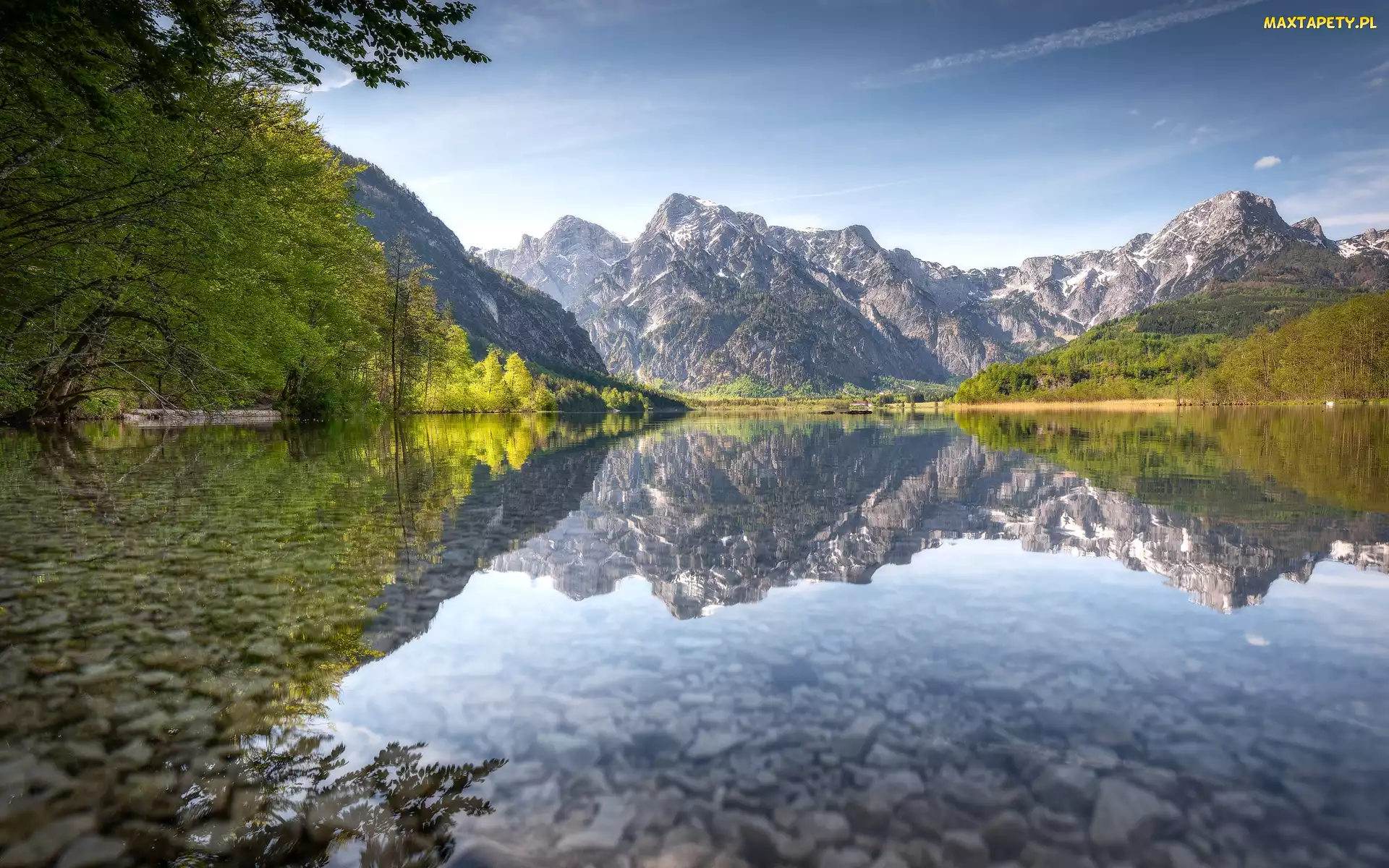 Almtal, Jezioro, Austria, Odbicie, Drzewa, Góry, Odbicie, Almsee