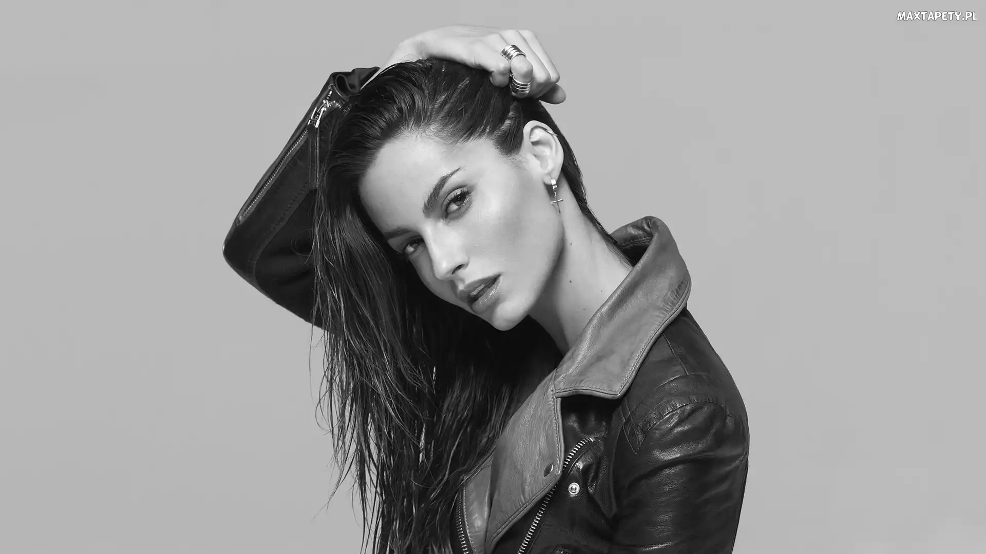 Czarno-białe Modelka, Kurtka, Modelka, Kobieta, Ariadne Artiles, Skórzana