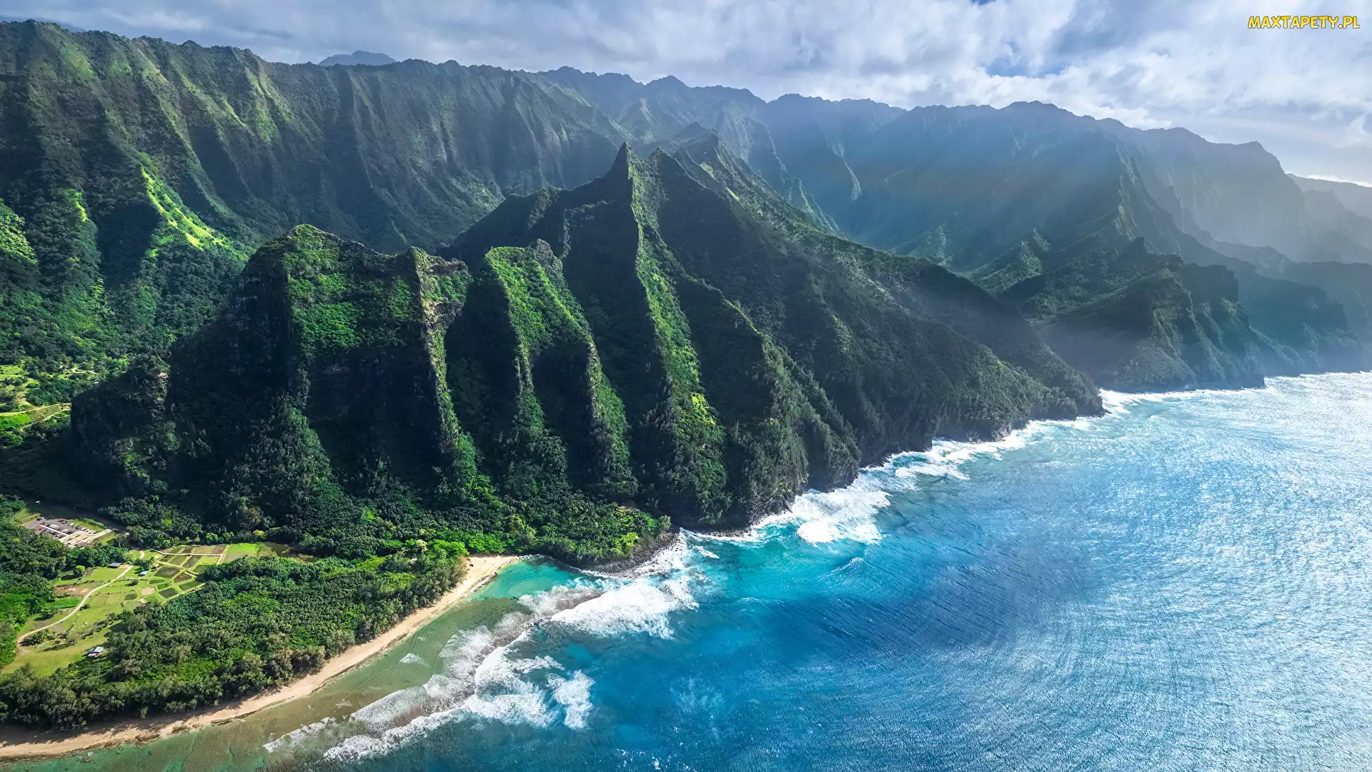 Hawaje, Góry, Stany Zjednoczone, Na Pali, Ocean, Wybrzeże, Poranek, Plaża