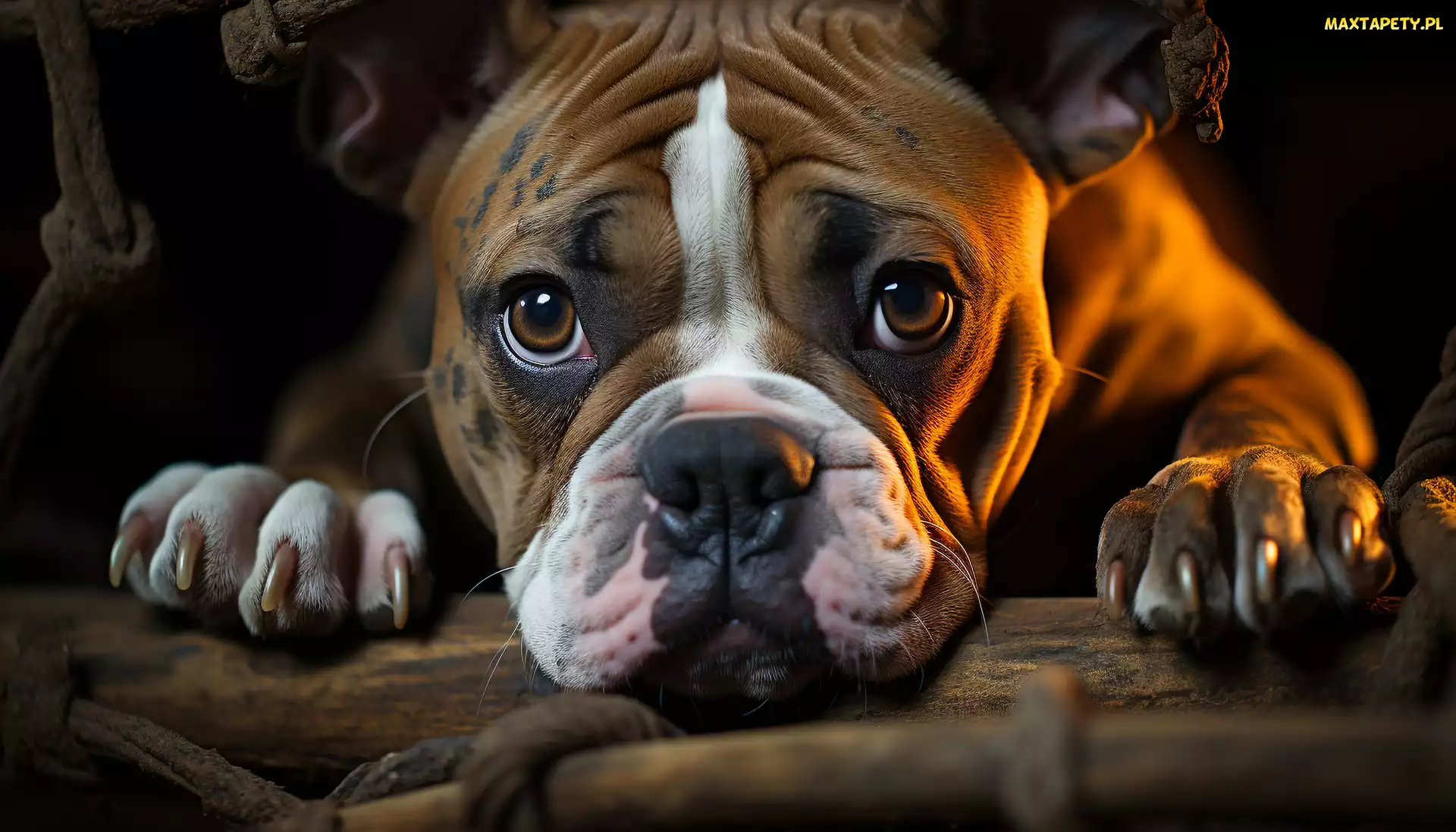 Buldog, Kłoda, Łapy, Pyszczek, Pies