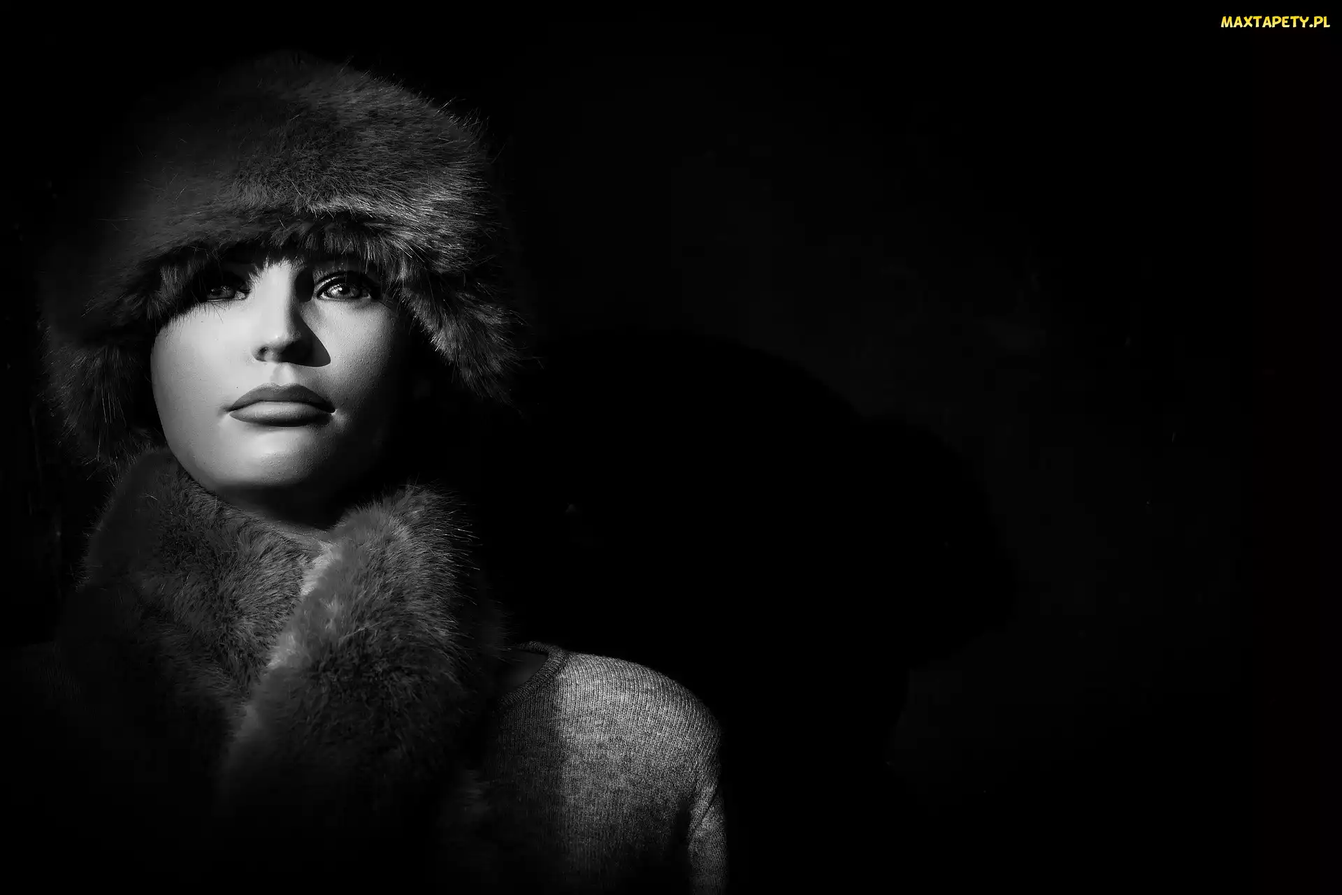 Monochromia, Futro, Portret, Kobieta