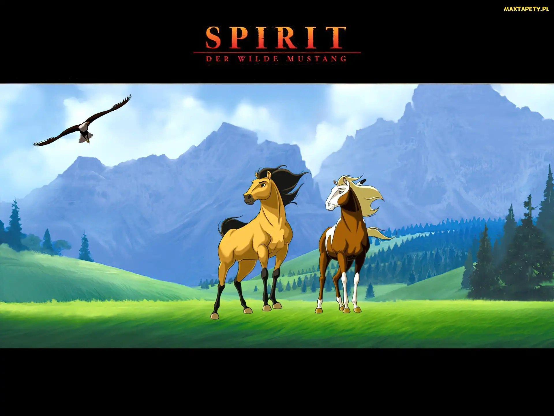 Mustang z Dzikiej Doliny, Konie, góry, trawa, Spirit Stallion of the Cimarron