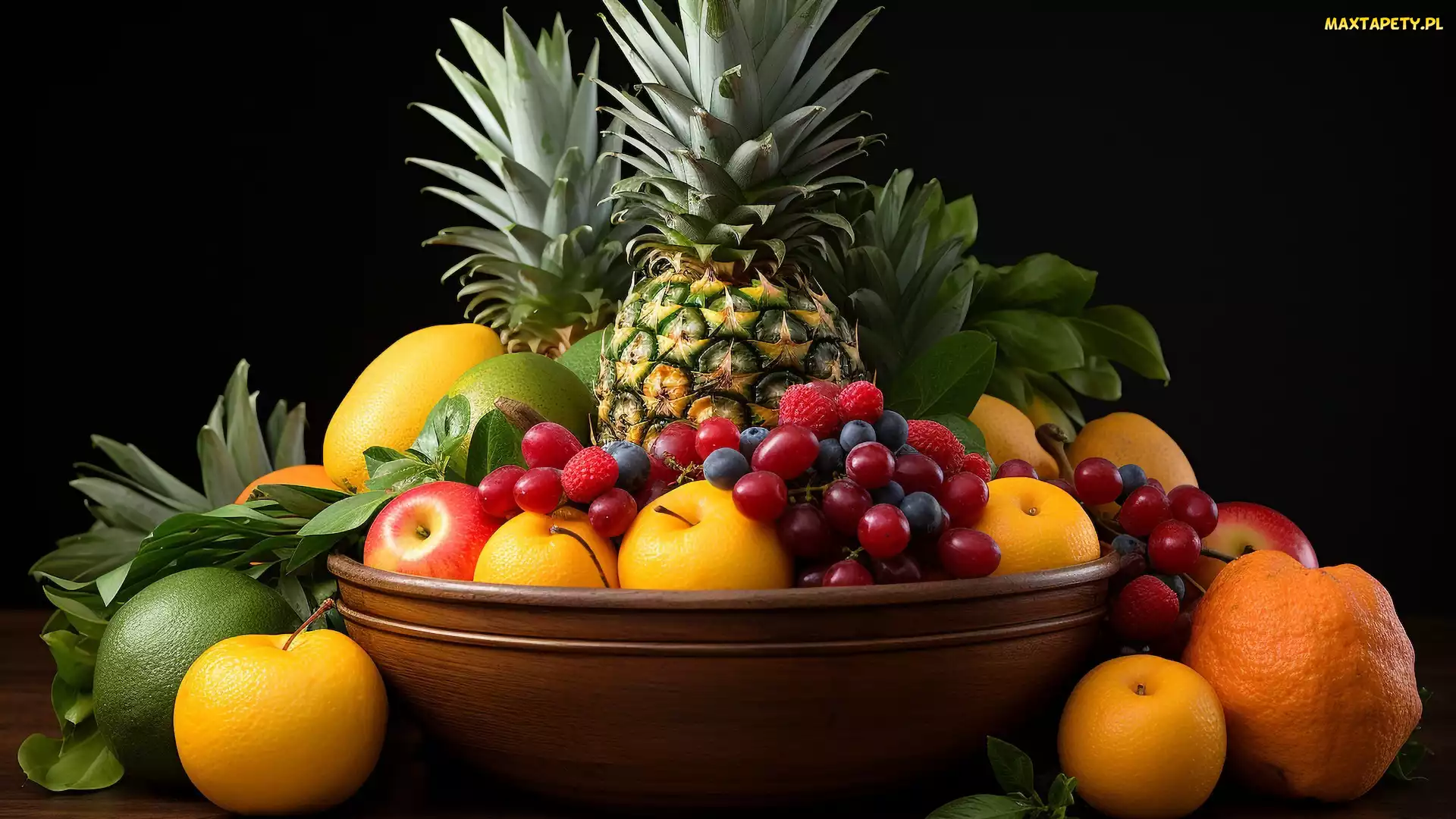 Jagody, Ananas, Owoce, Kompozycja, Miska, Cytrusy