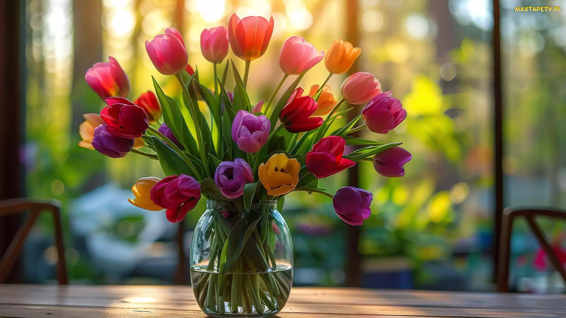 Wazon, Kolorowe, Kwiaty, Tulipany