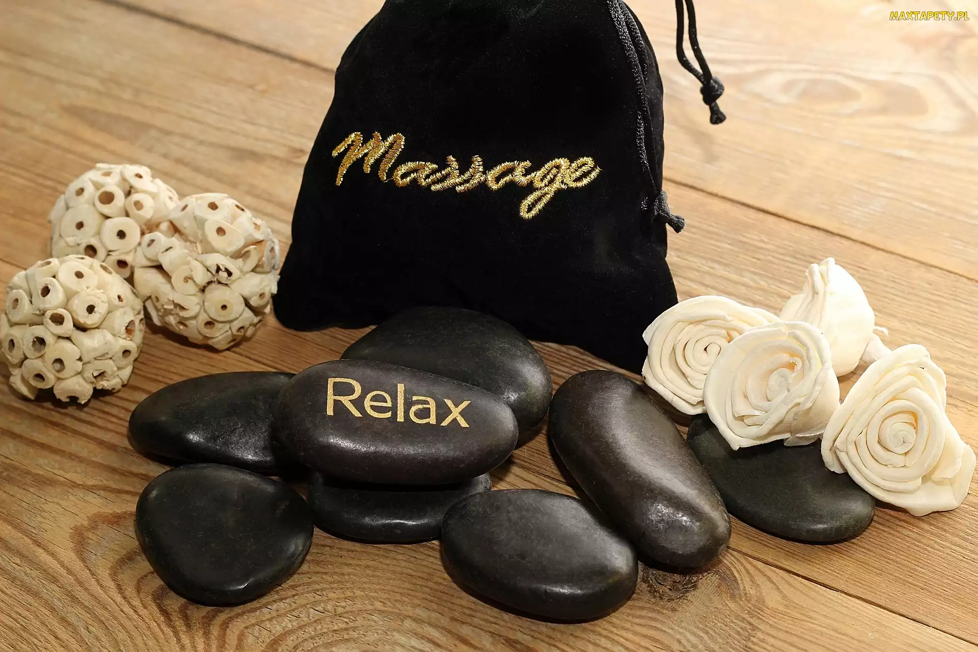 Spa, Masaż, Torba, Relaks, Napis, Ręcznik, Czarne, Kamienie, Biały