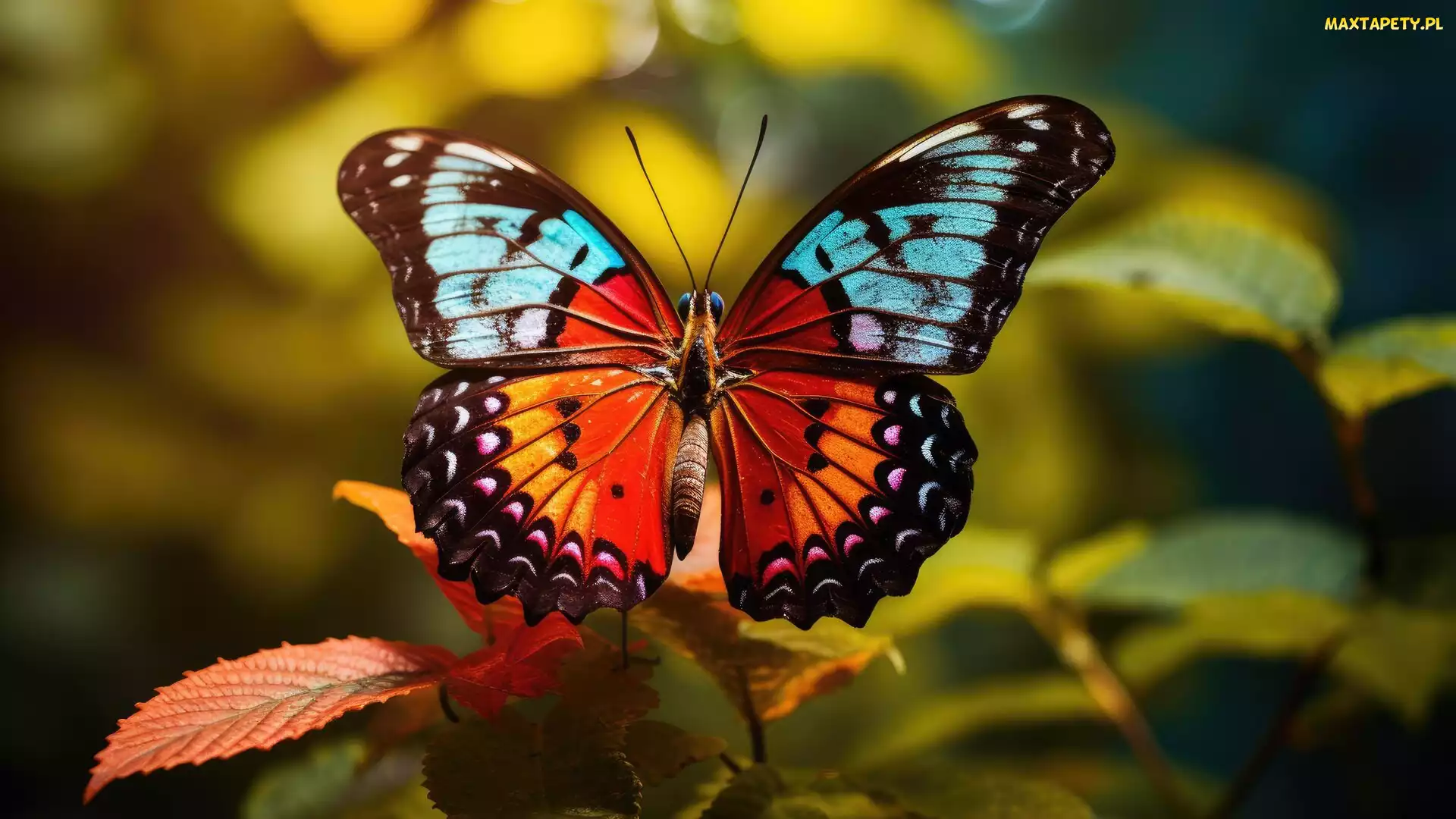 Motyl, Liście, Kolorowy
