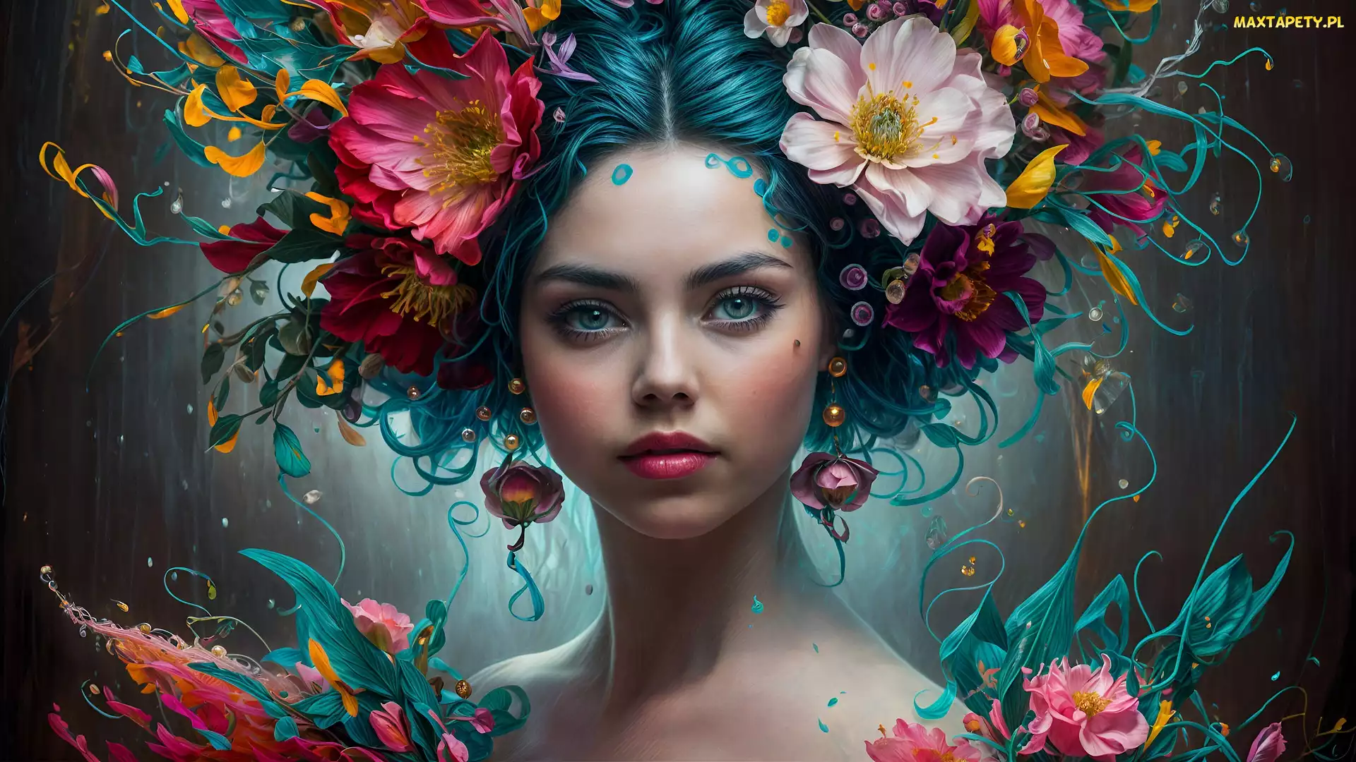2D, Portret, Dziewczyna, Kwiaty