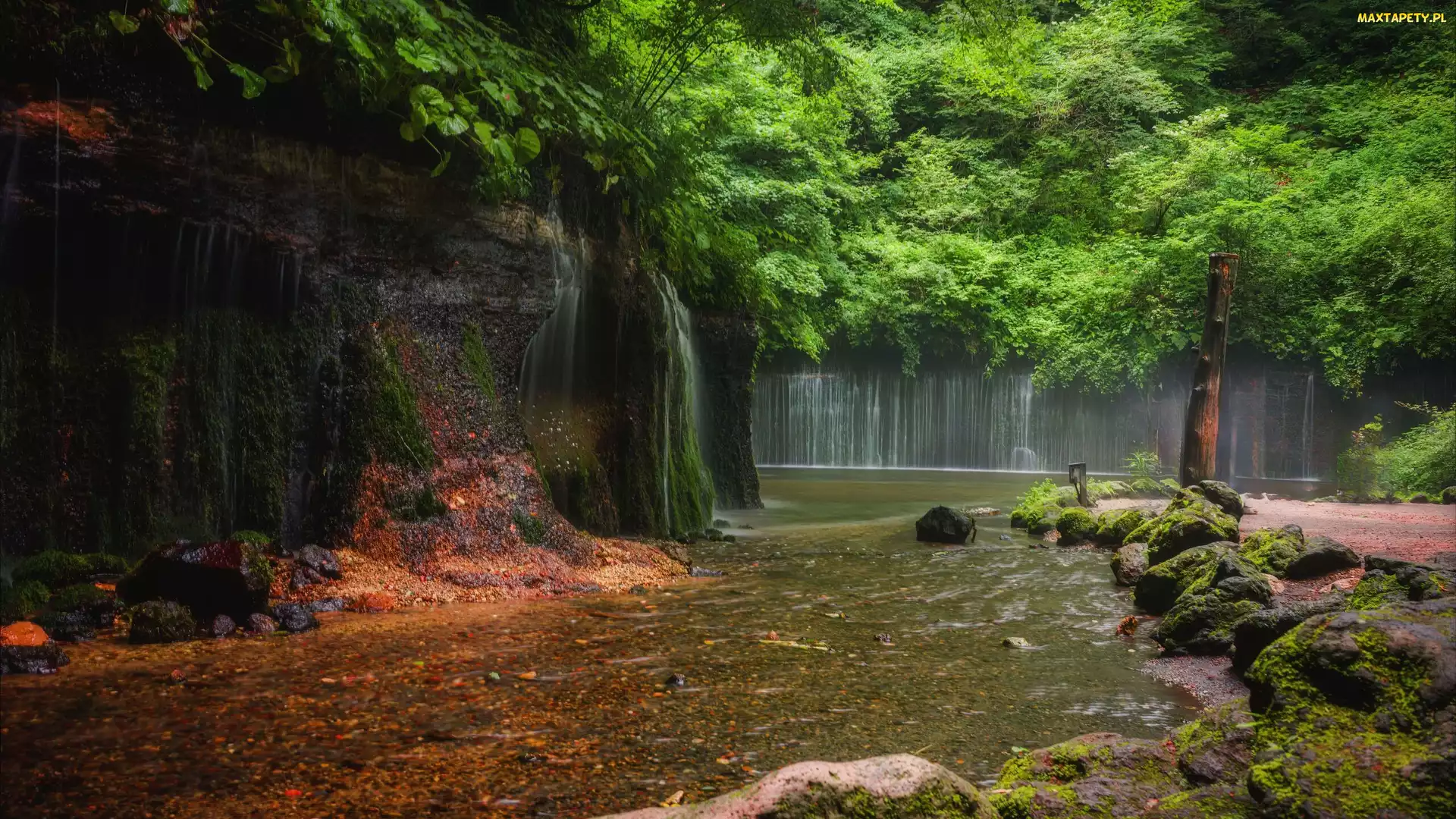 Skała, Rzeka, Karuizawa, Japonia, Shiraito Falls, Wodospady