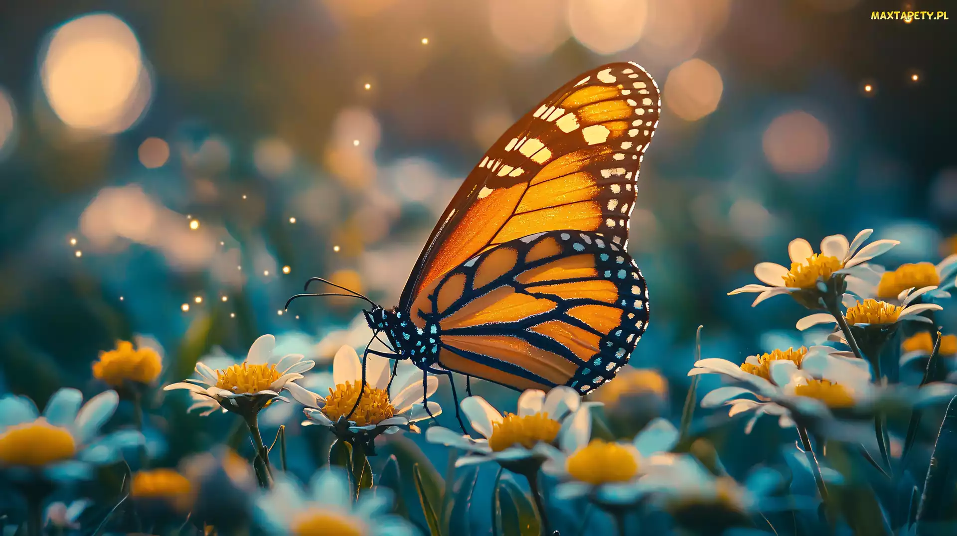 Motyl, Rumiany, Kwiaty, Białe, Żółty