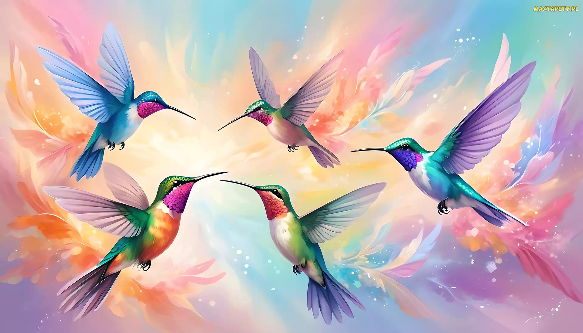 Grafika, Ptaki, Kolorowe, Kolibry