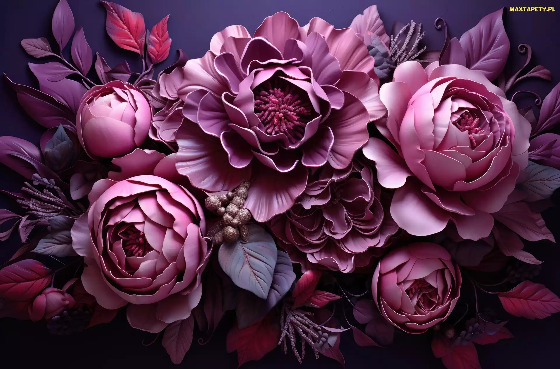 Kwiaty, Grafika, Purpurowe