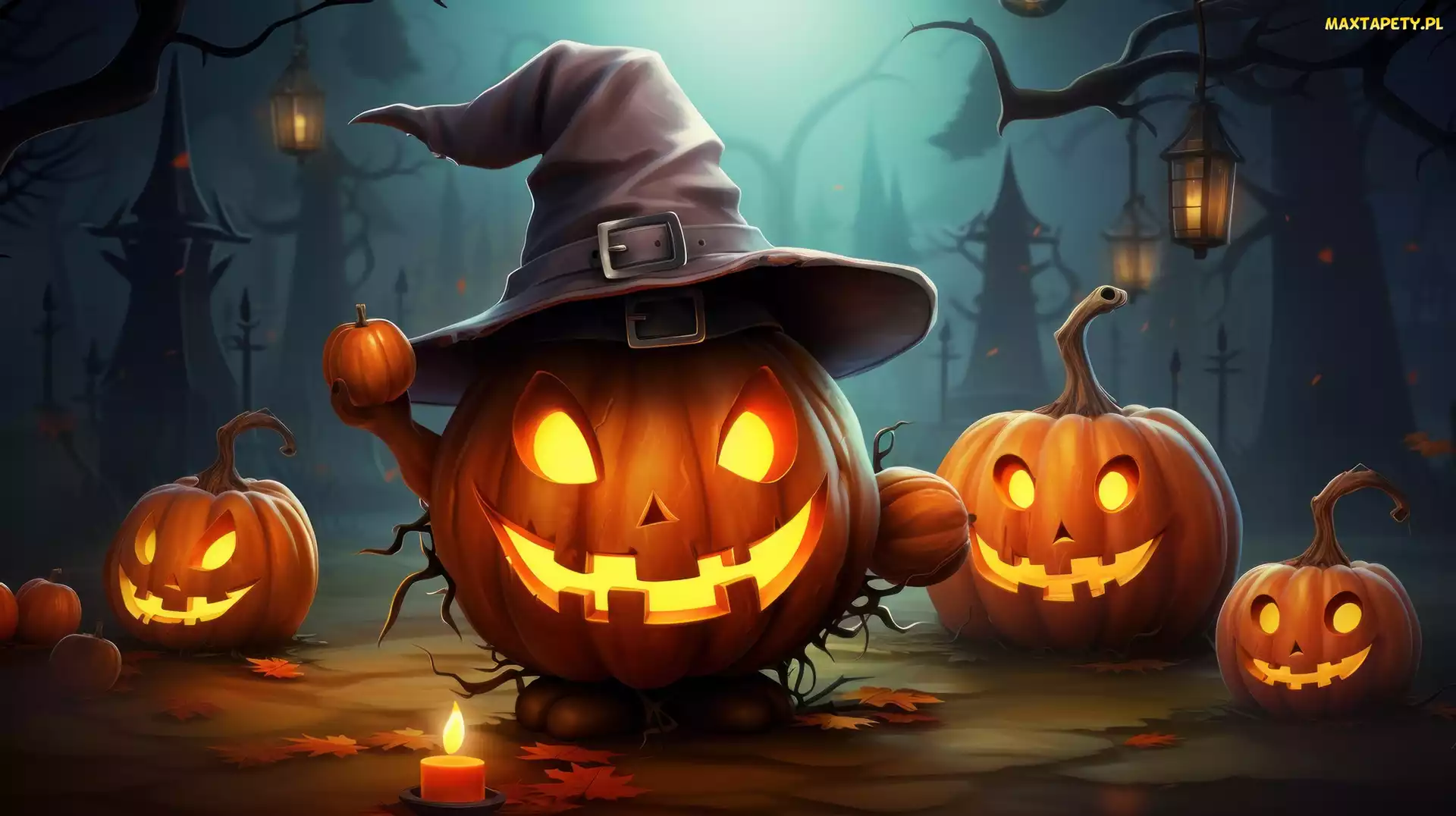 Grafika, Halloween, Dynie, Kapelusz
