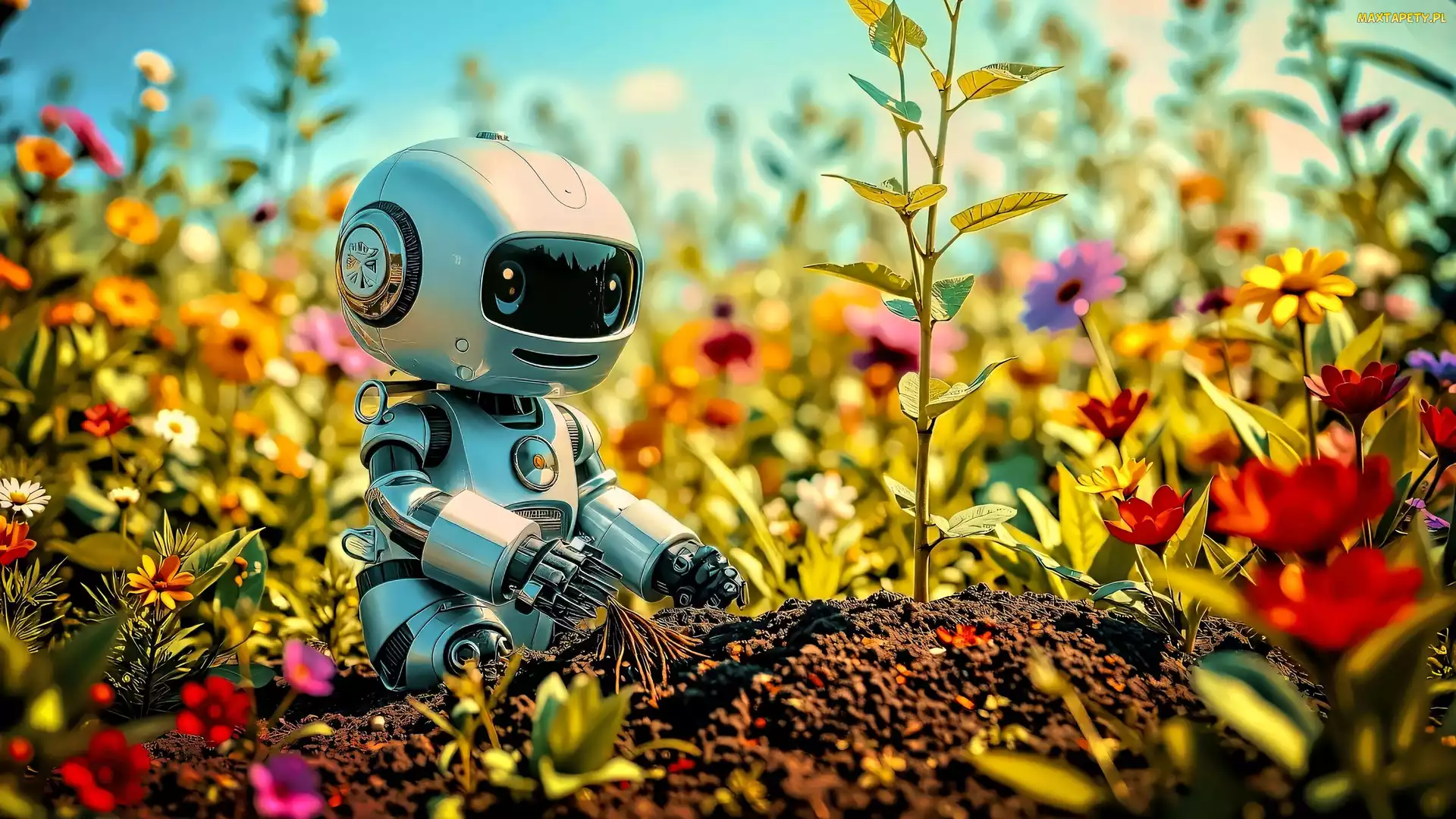 Rośliny, Kwiaty, Robot