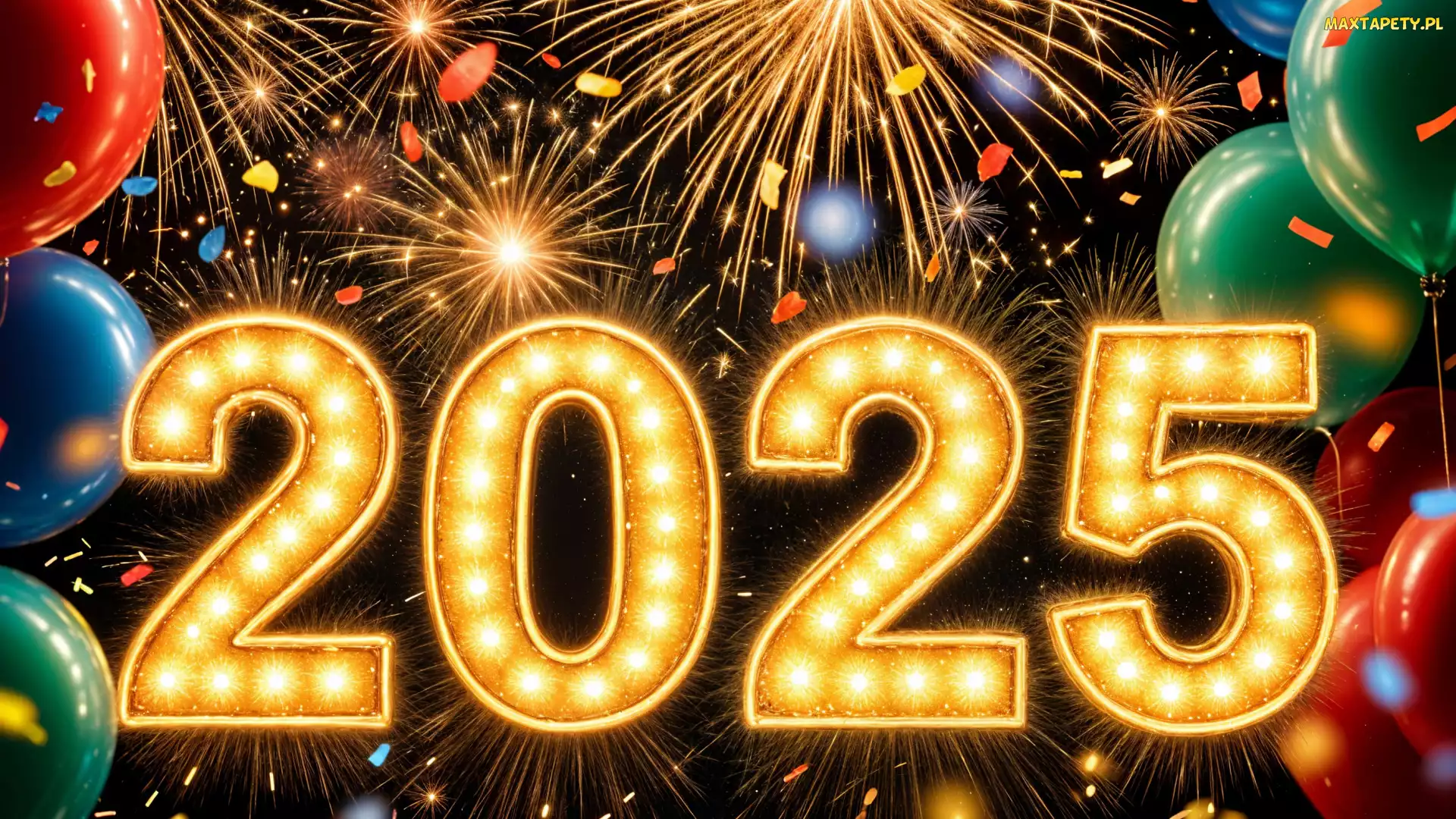 Balony, Sylwester, 2025, Grafika, Fajerwerki, Nowy Rok, Data
