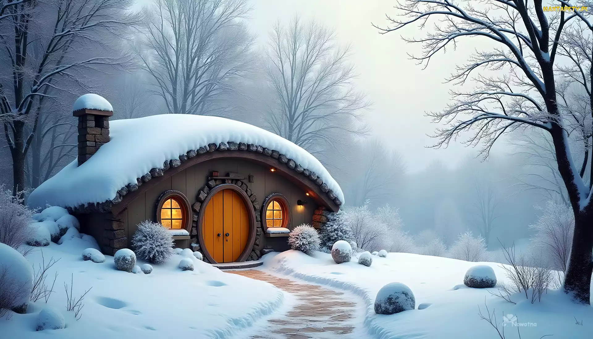Hobbit, Grafika, Zima, Śnieg, Domek