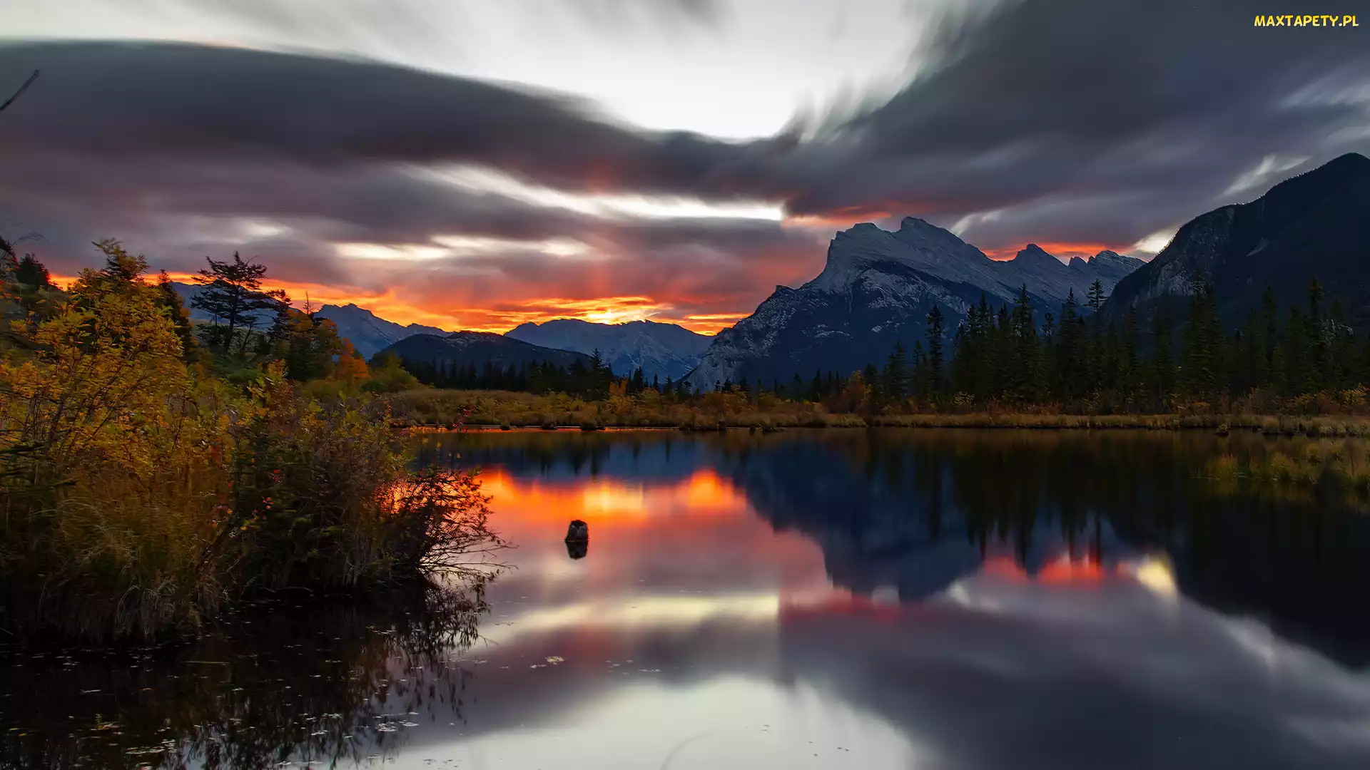Kanada, Wschód Słońca, Vermilion Lake, Jezioro, Park Narodowy Banff, Góry