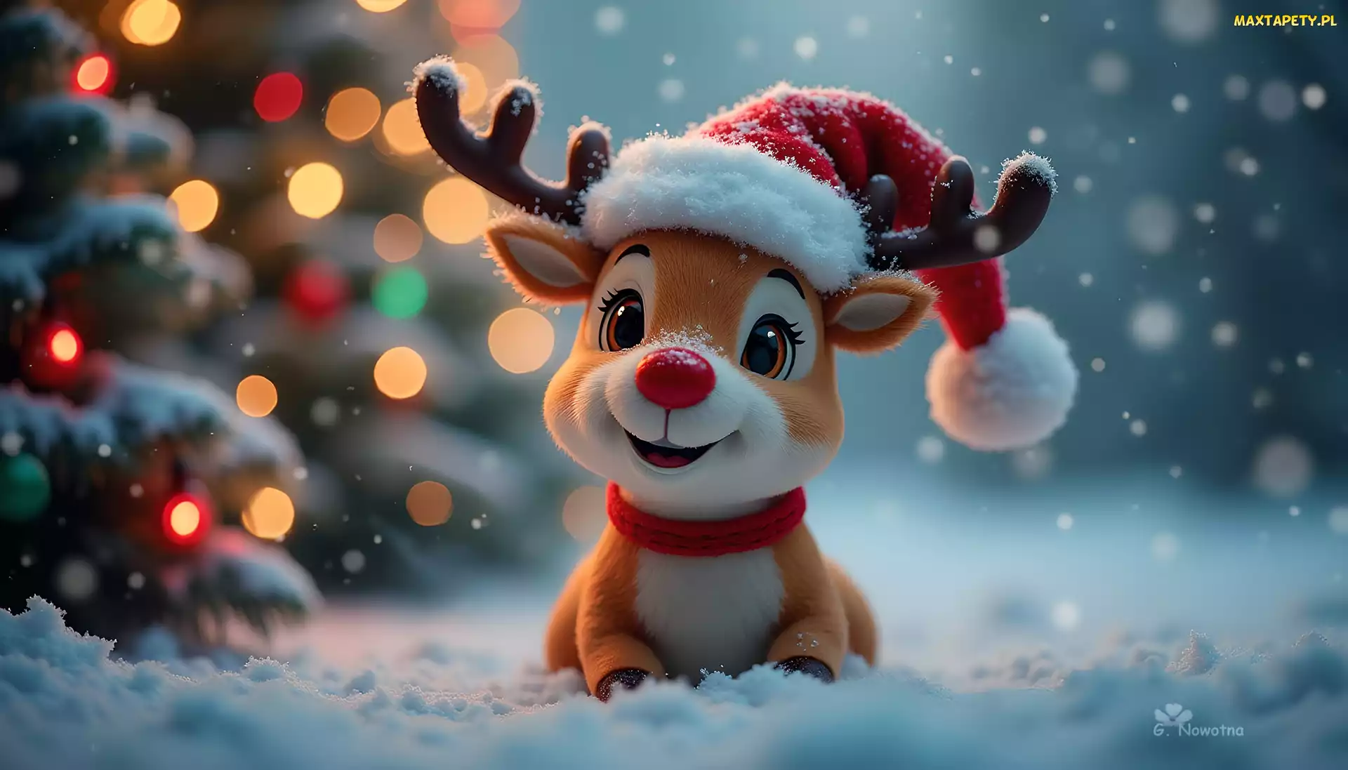 Śnieg, Mikołaja, Rudolf, Grafika, Czapka, Renifer, Czerwononosy