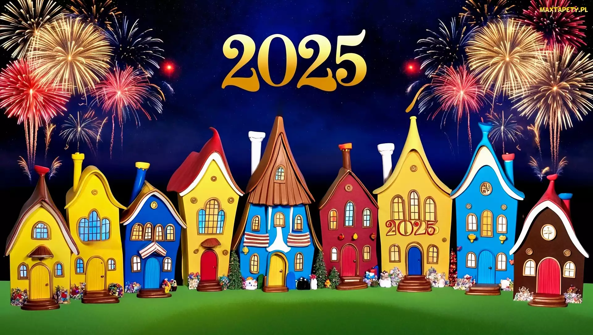 Domy, Fajerwerki, 2025, Nowy Rok, Grafika