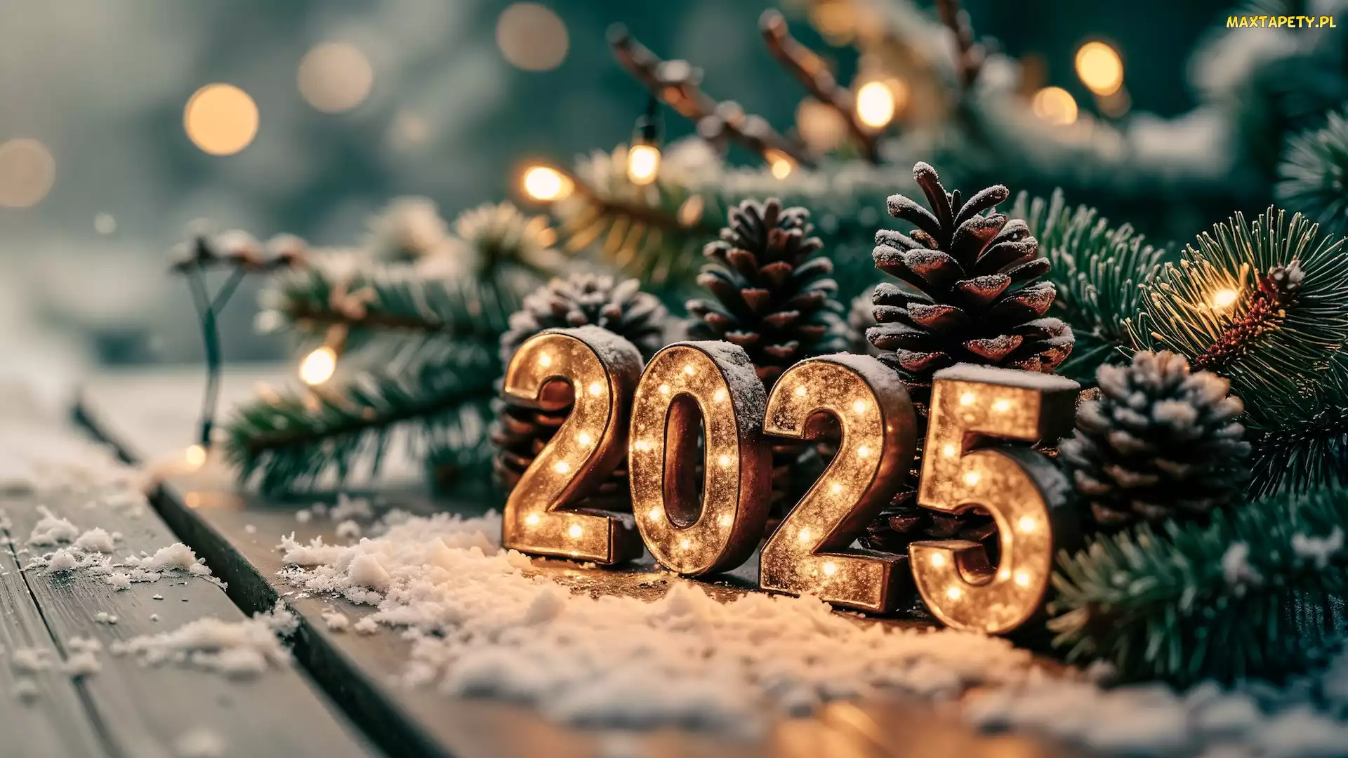 Śnieg, Szyszki, Nowy Rok, Sylwester, 2025, Gałązki