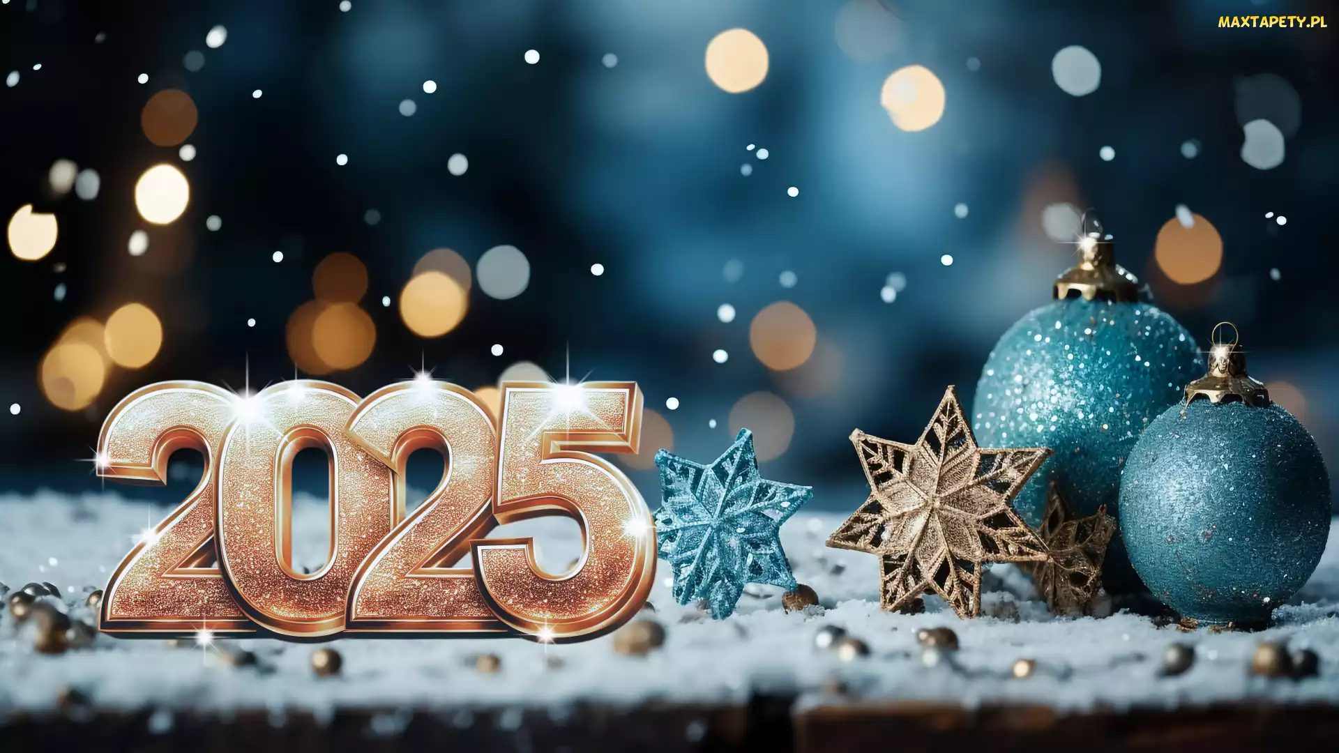 2025, Śnieg, Bombki, Gwiazdki, Nowy Rok