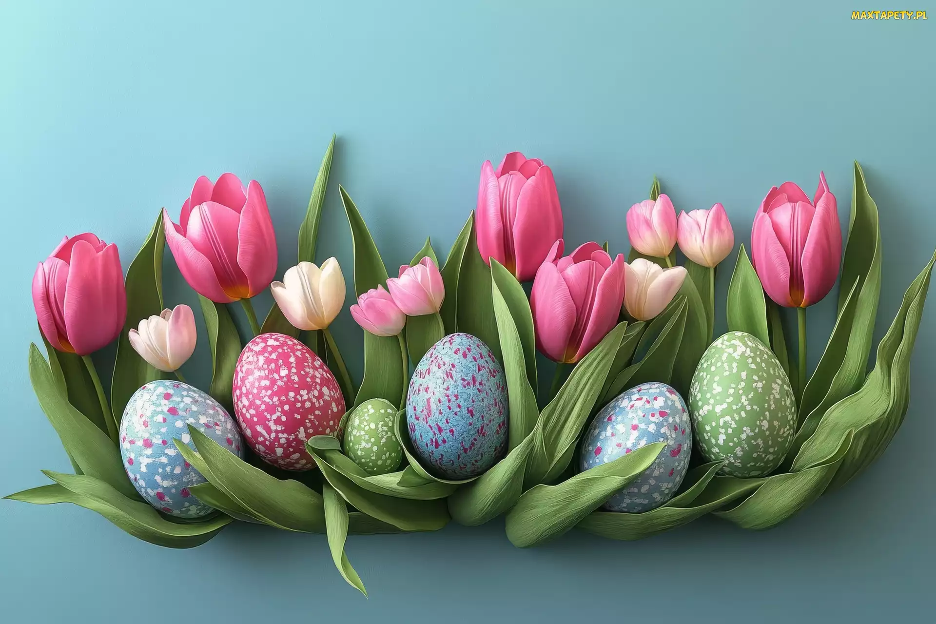 Pisanki, Liście, Wielkanoc, Tulipany
