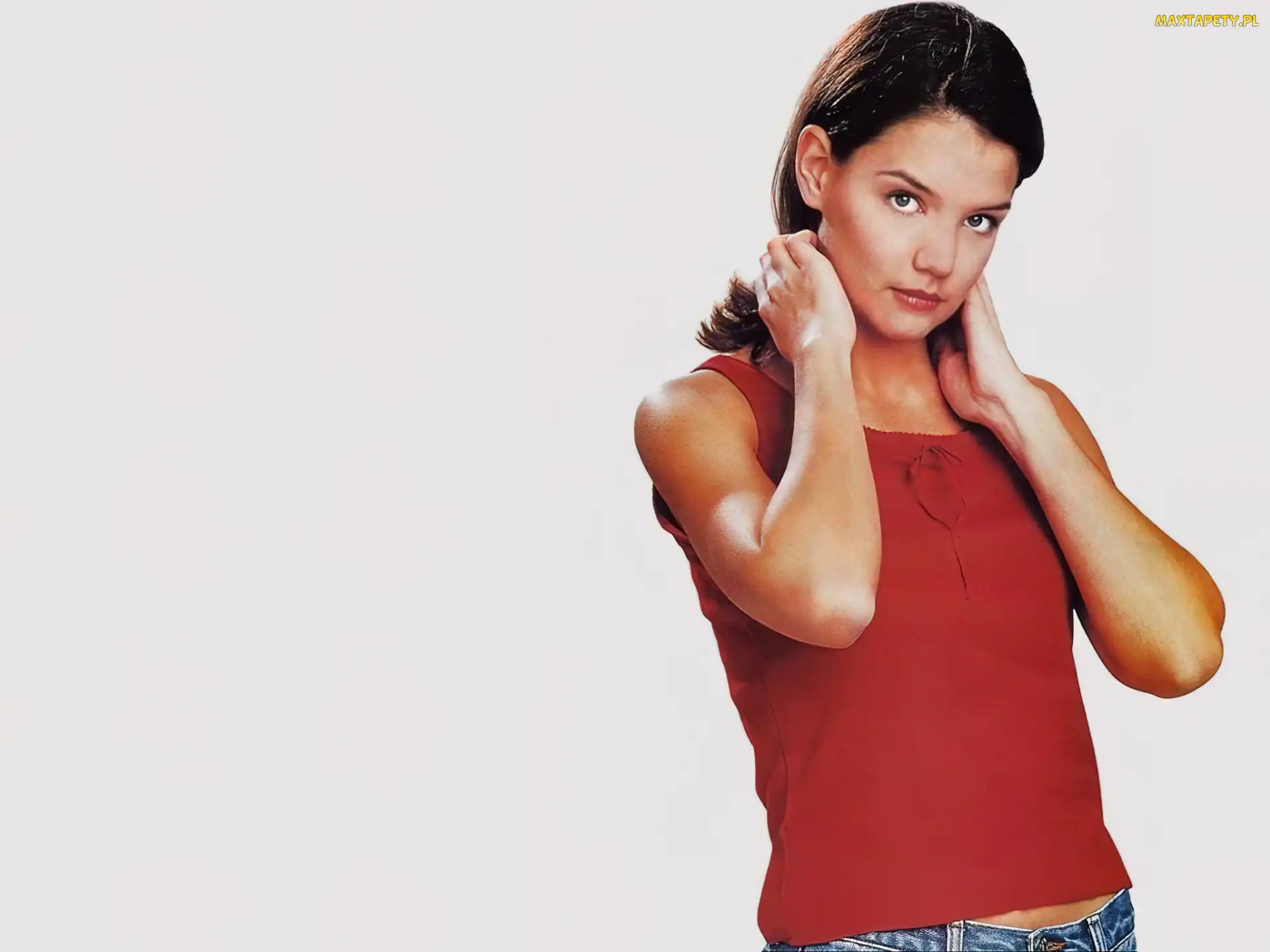 czerwona, bluzka, Katie Holmes