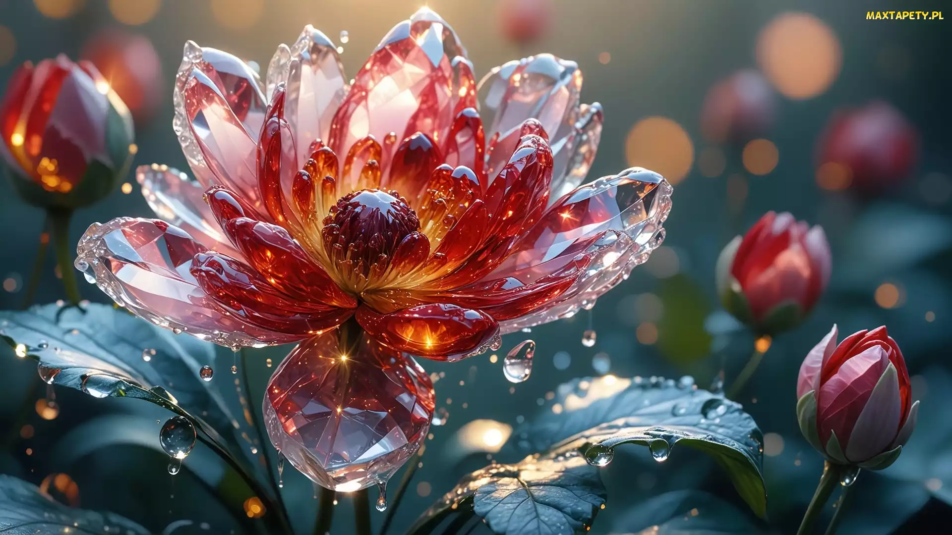 Pąki, Grafika, Krople, Kryształowe, Kwiaty