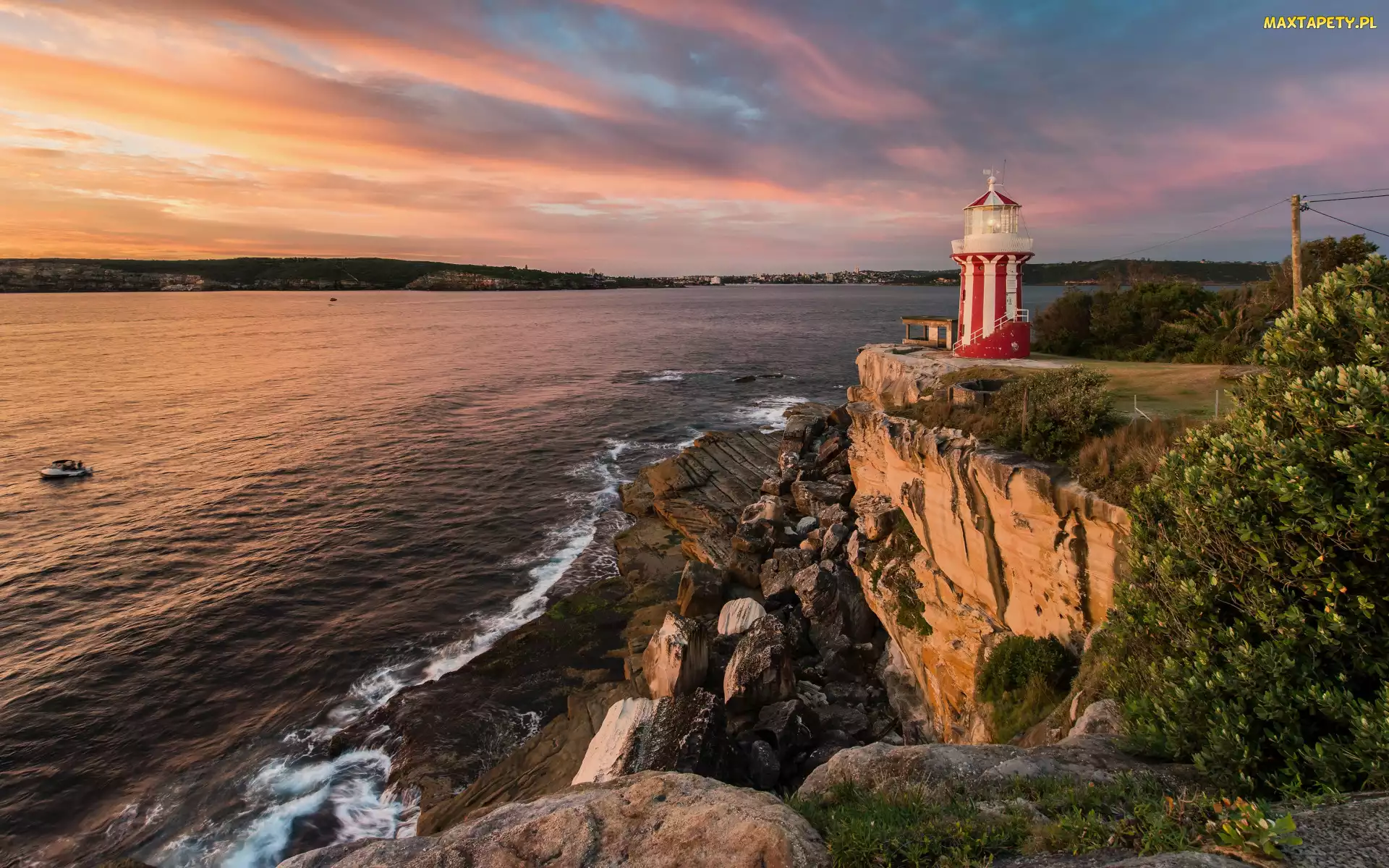 Skały, Drzewa, Morze, Hornby Lighthouse, Poranek, Latarnia morska, Australia, Kamienie