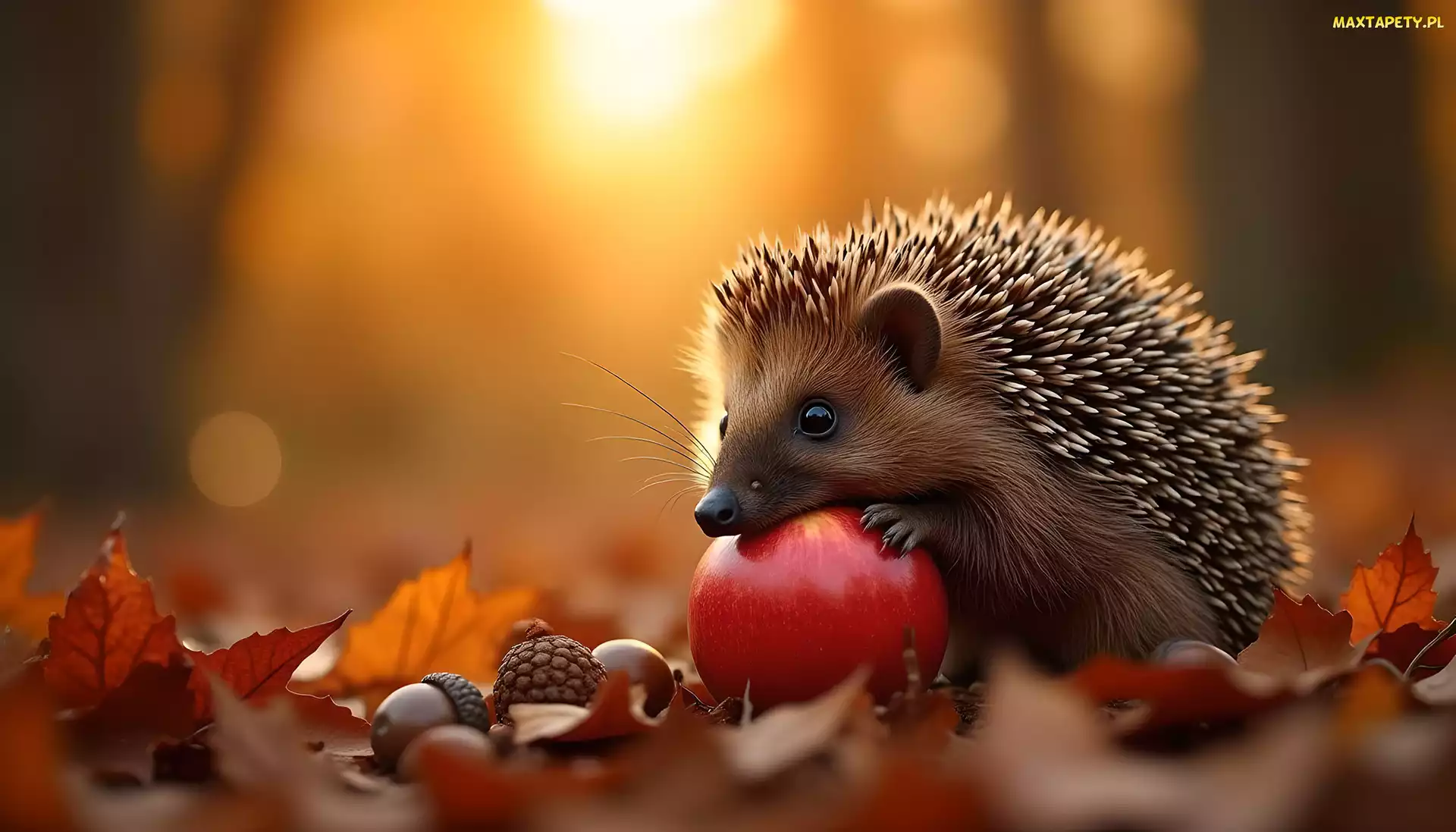 Grafika AI, Żołędzie, Jabłko, Jeż, Suche, Liście