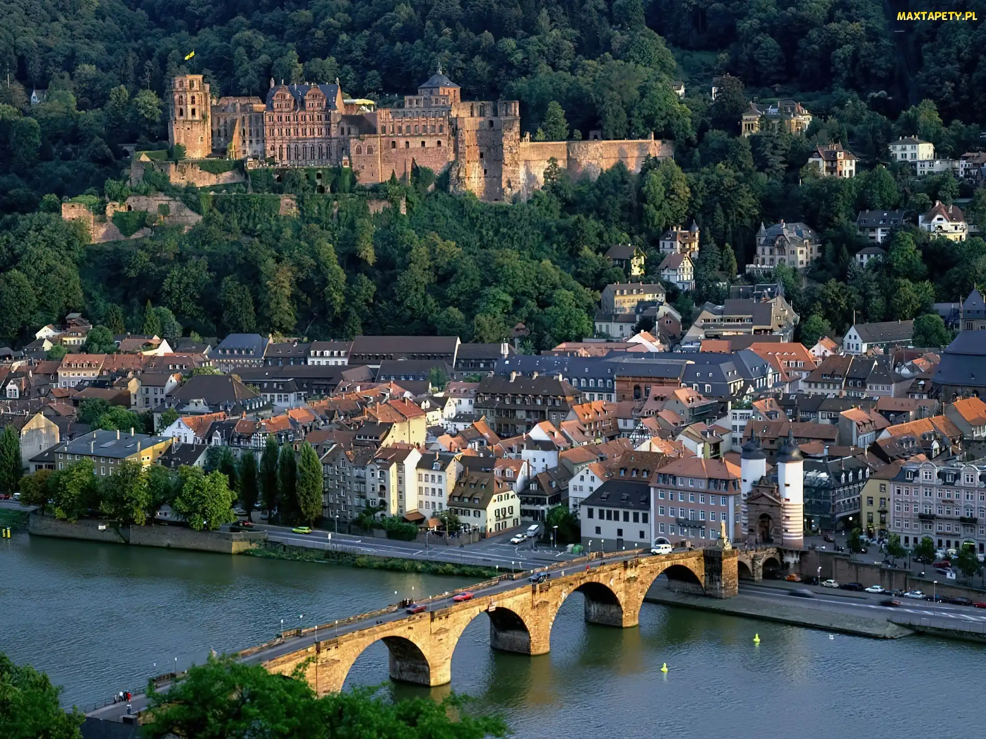 Zamek, Most, Panorama, Heidelberg, Miasta, Rzeka
