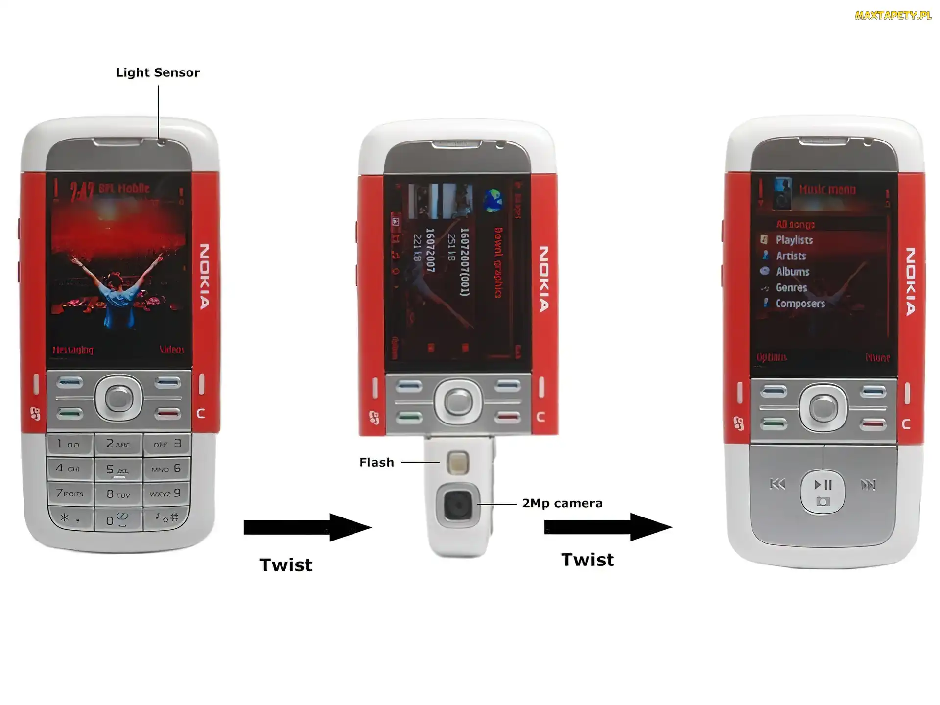 Opis, Szara, Nokia 3250 XpressMusic, Czerwona