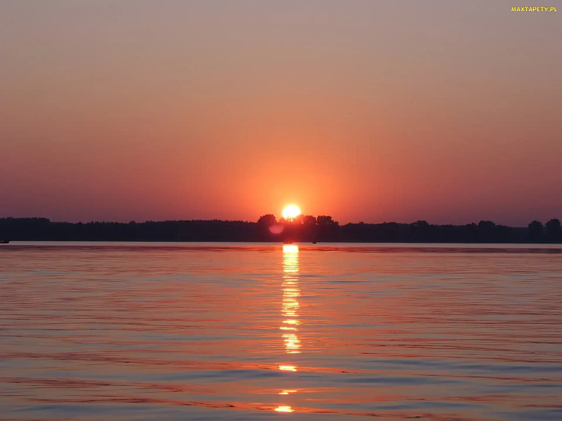 Słońca, Mazury, Jeziorem, Nad, Zachód