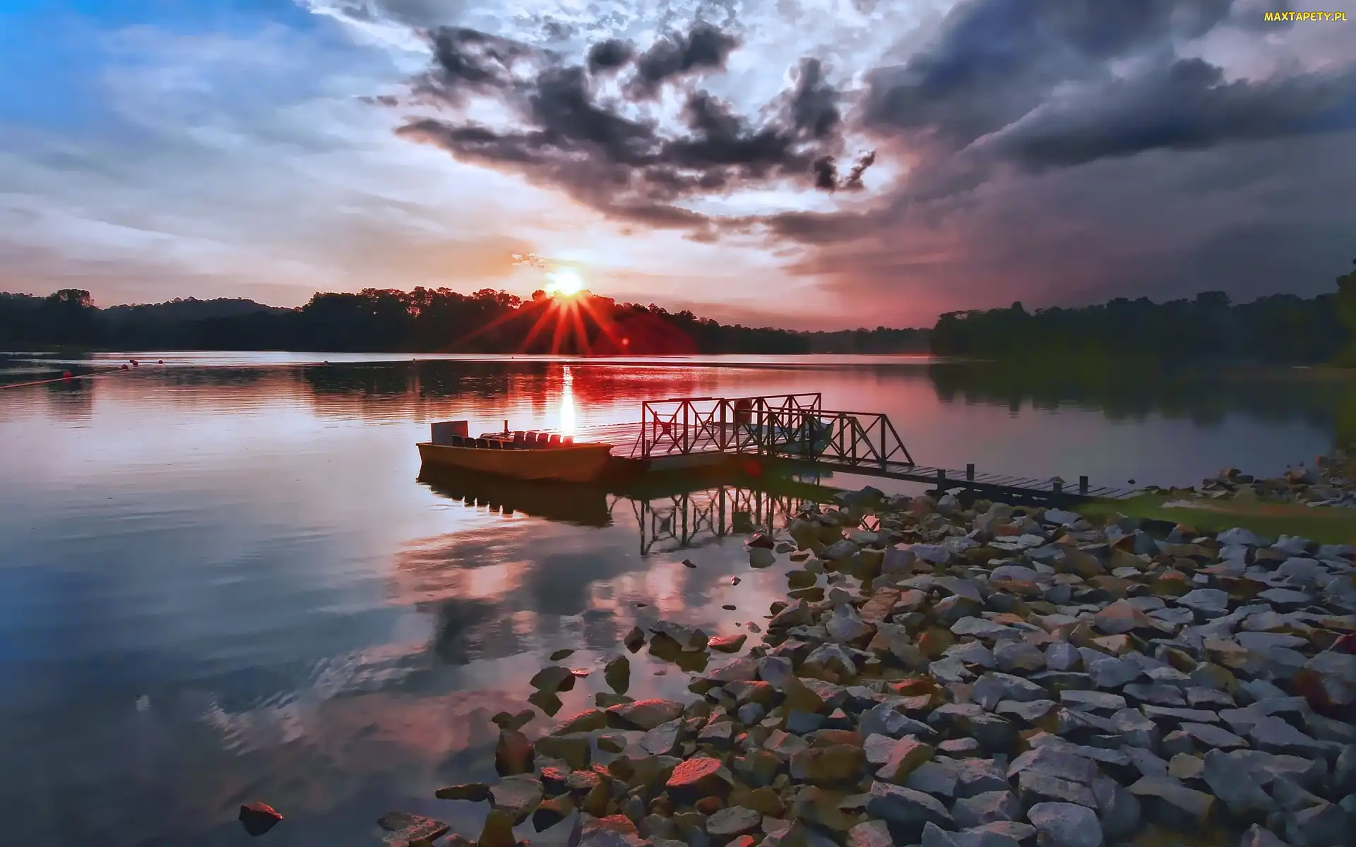 Jezioro, Łódka, Kamienny, Brzeg