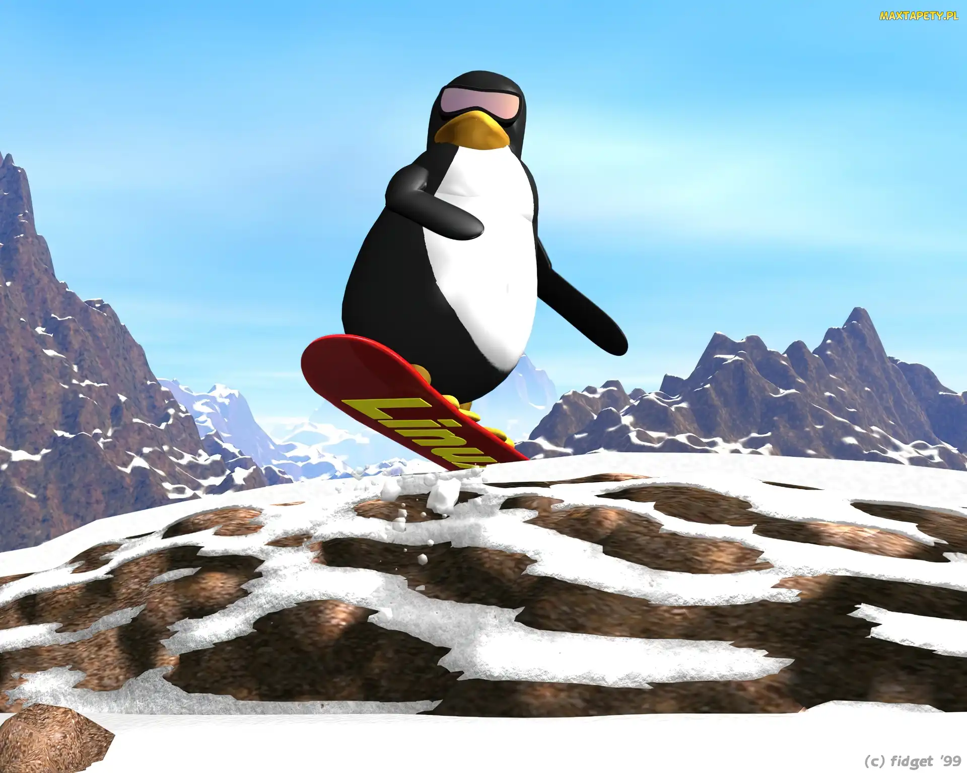 Snowbord, Linux, Zima, Śnieg, Pingwin