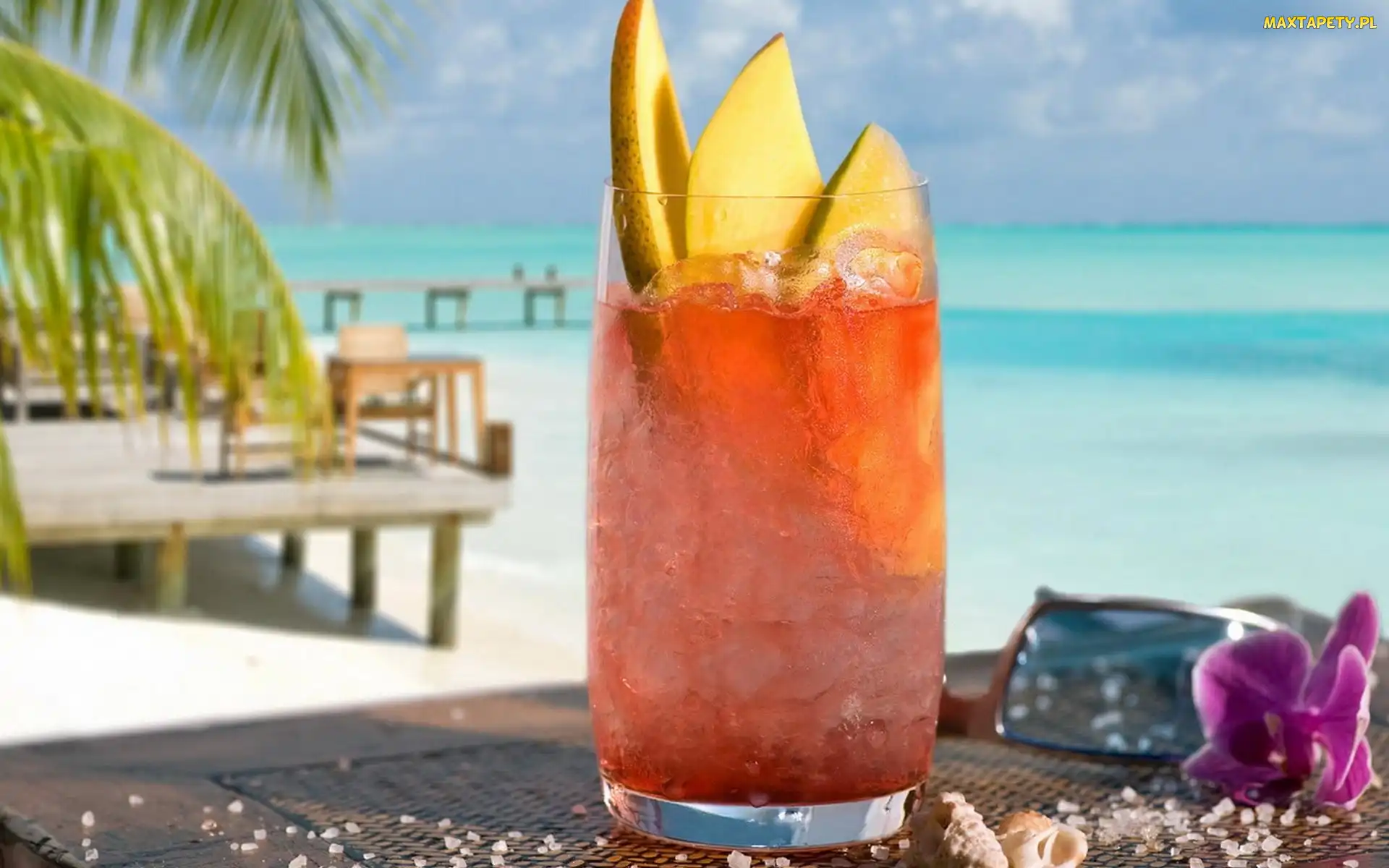 Pomarańczowy, Morze, Plaża, Drink