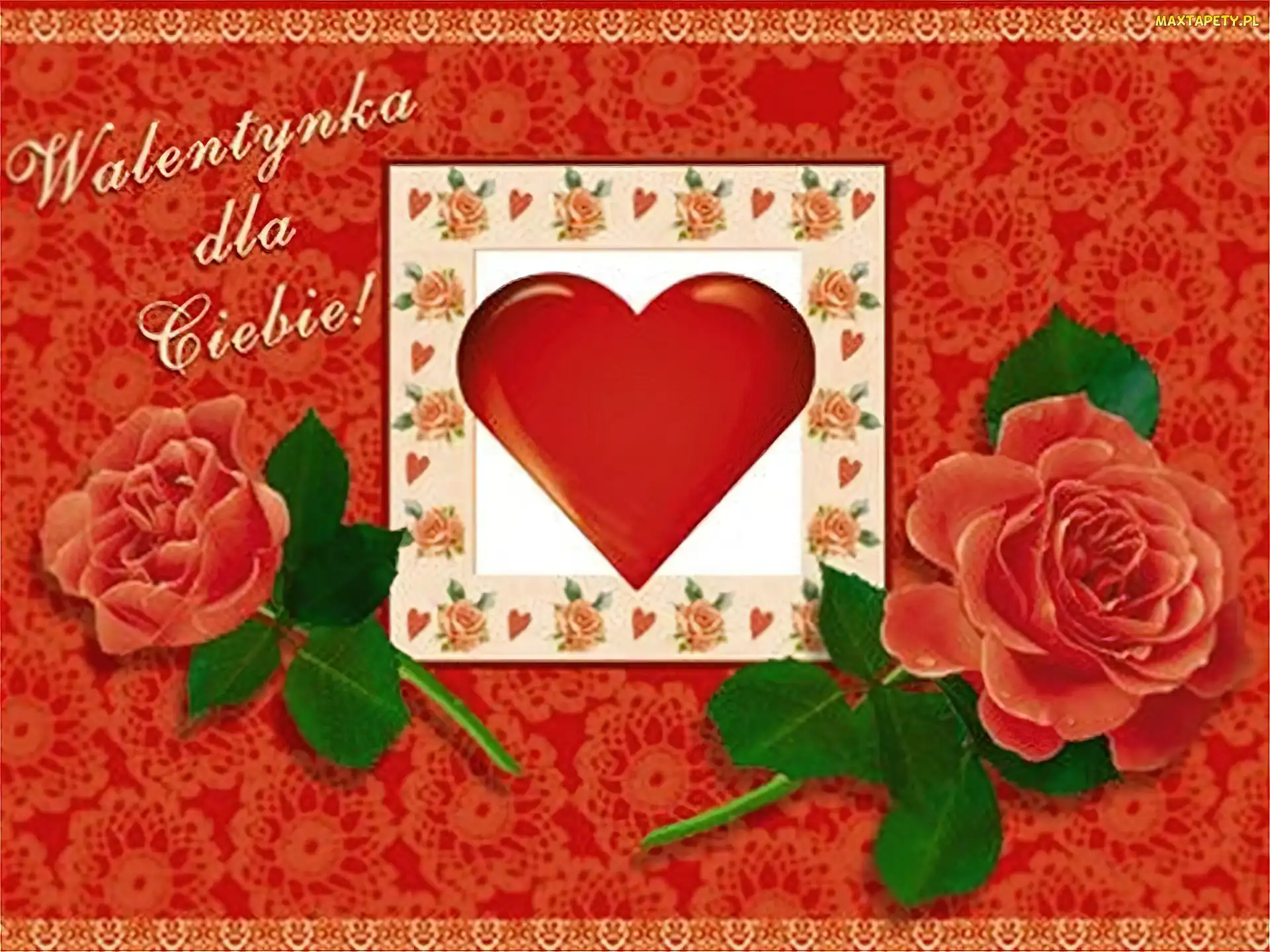 Dwie, Walentynka, Róże, Serduszko, Czerwone