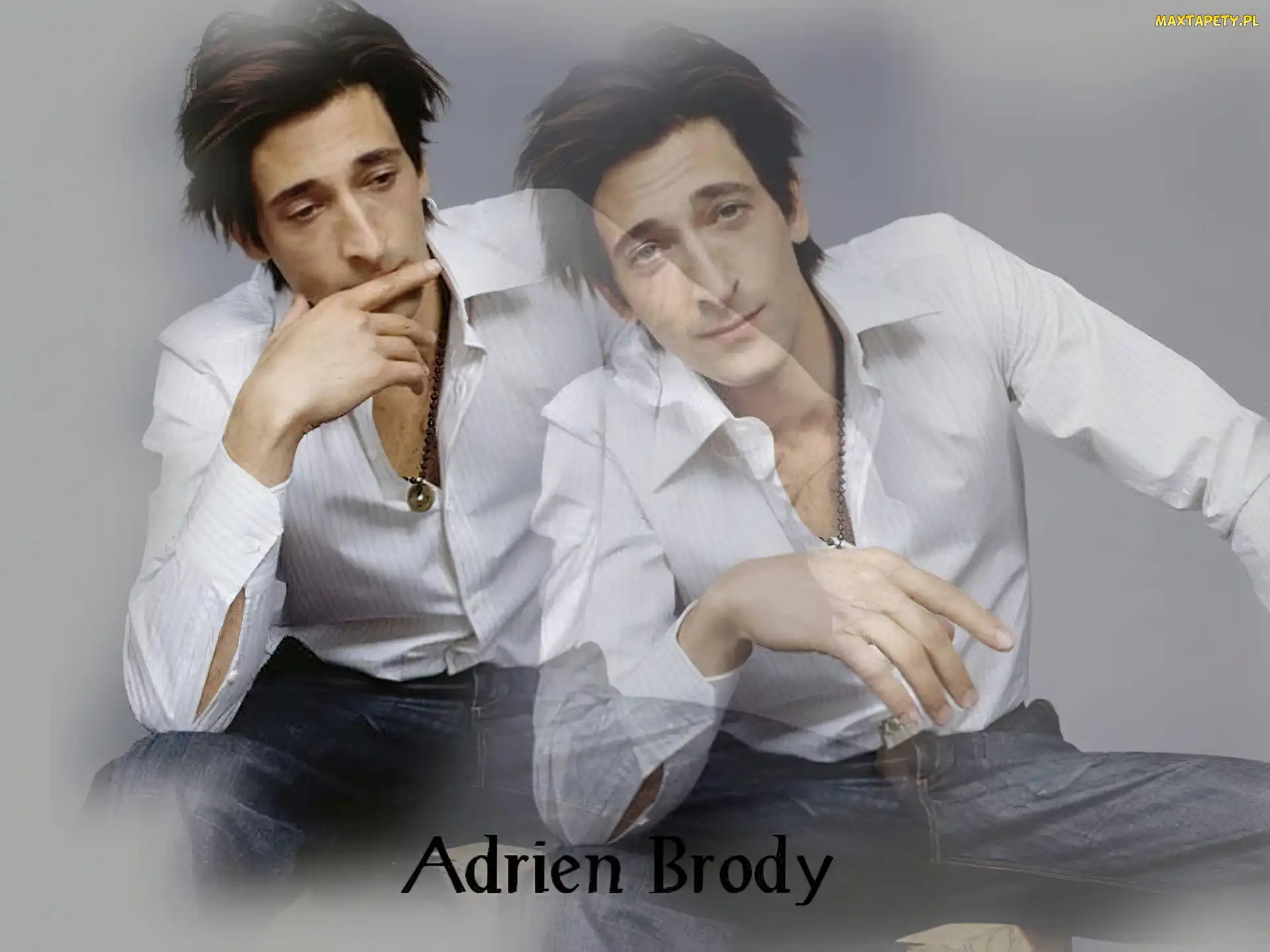 Naszyjnik, Koszula, Adrien Brody, Biała