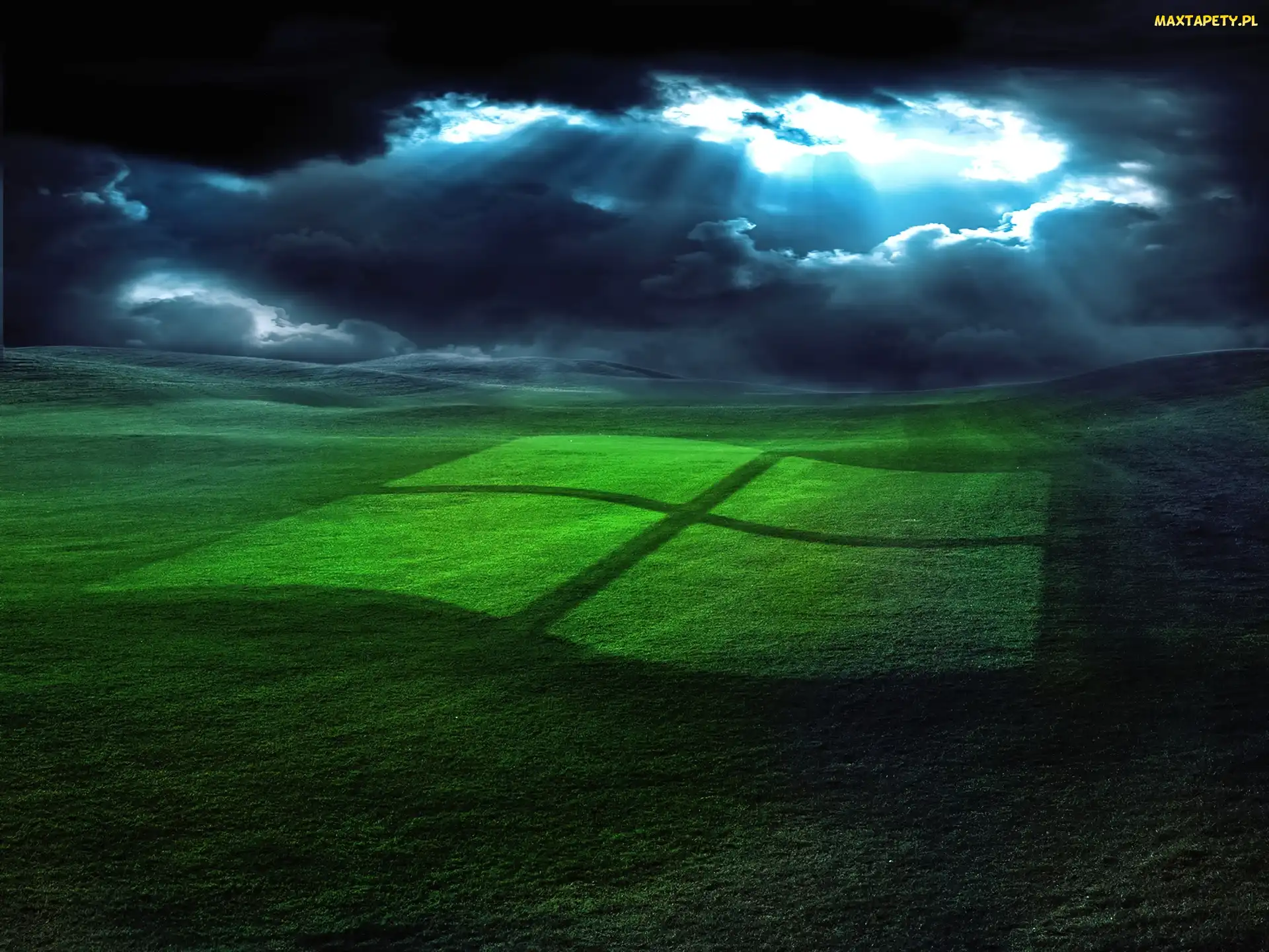 Chmury, Łąka, Logo, Windows
