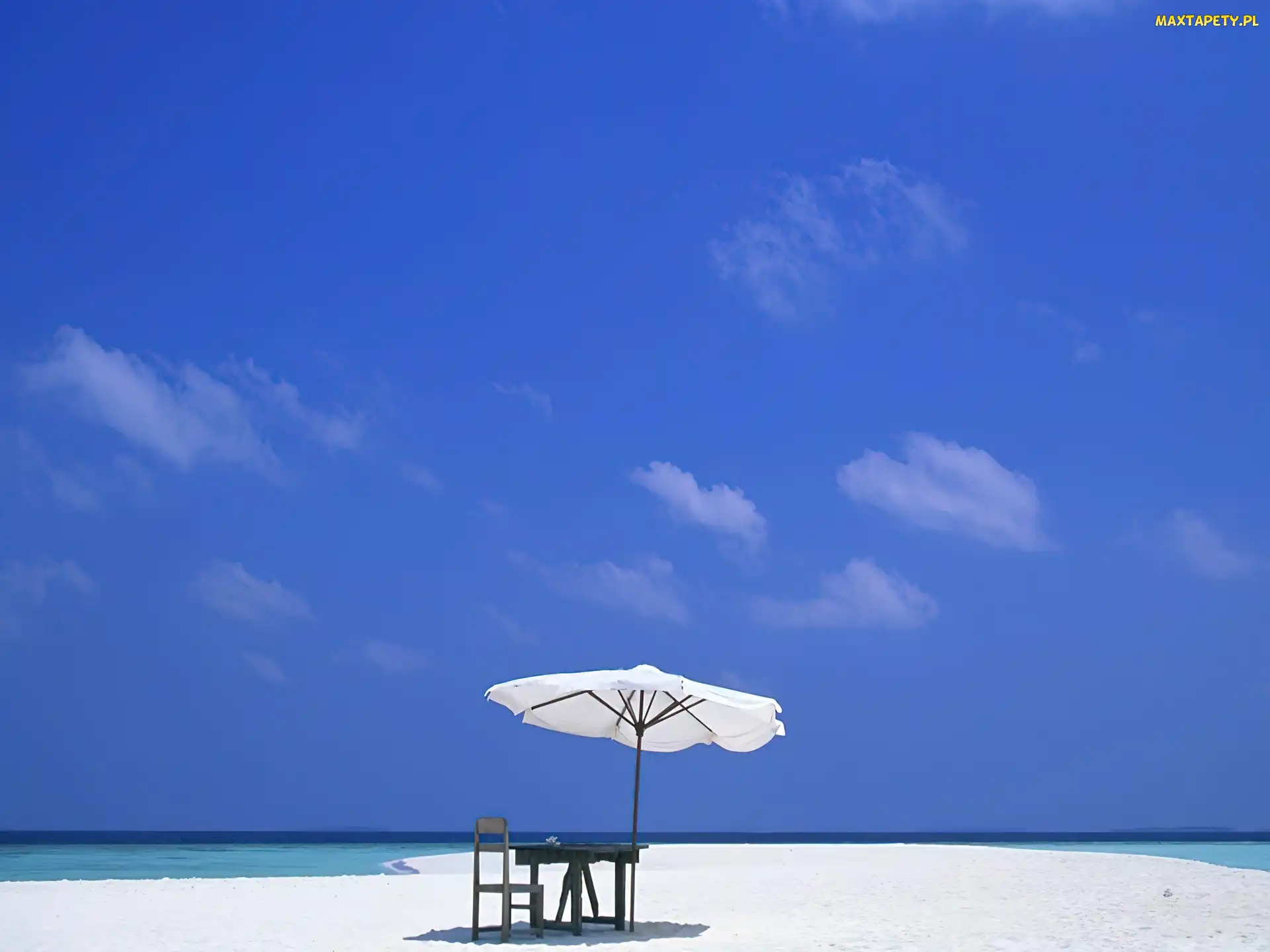 Nieba, Błękit, Plaża, Parasol
