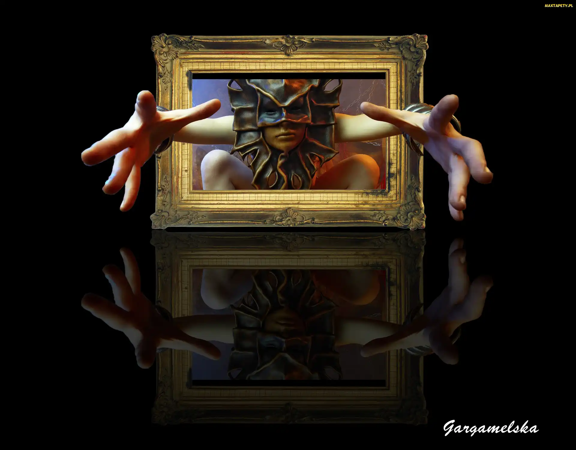 Odbicie, Rama, Maska, Ręce