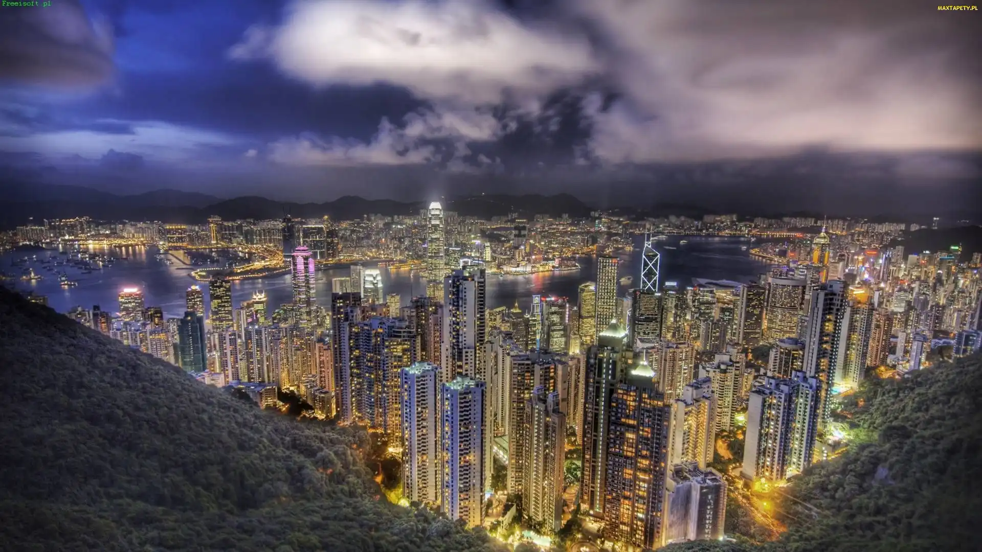 Oświetlone, Miasto, Hong Kong