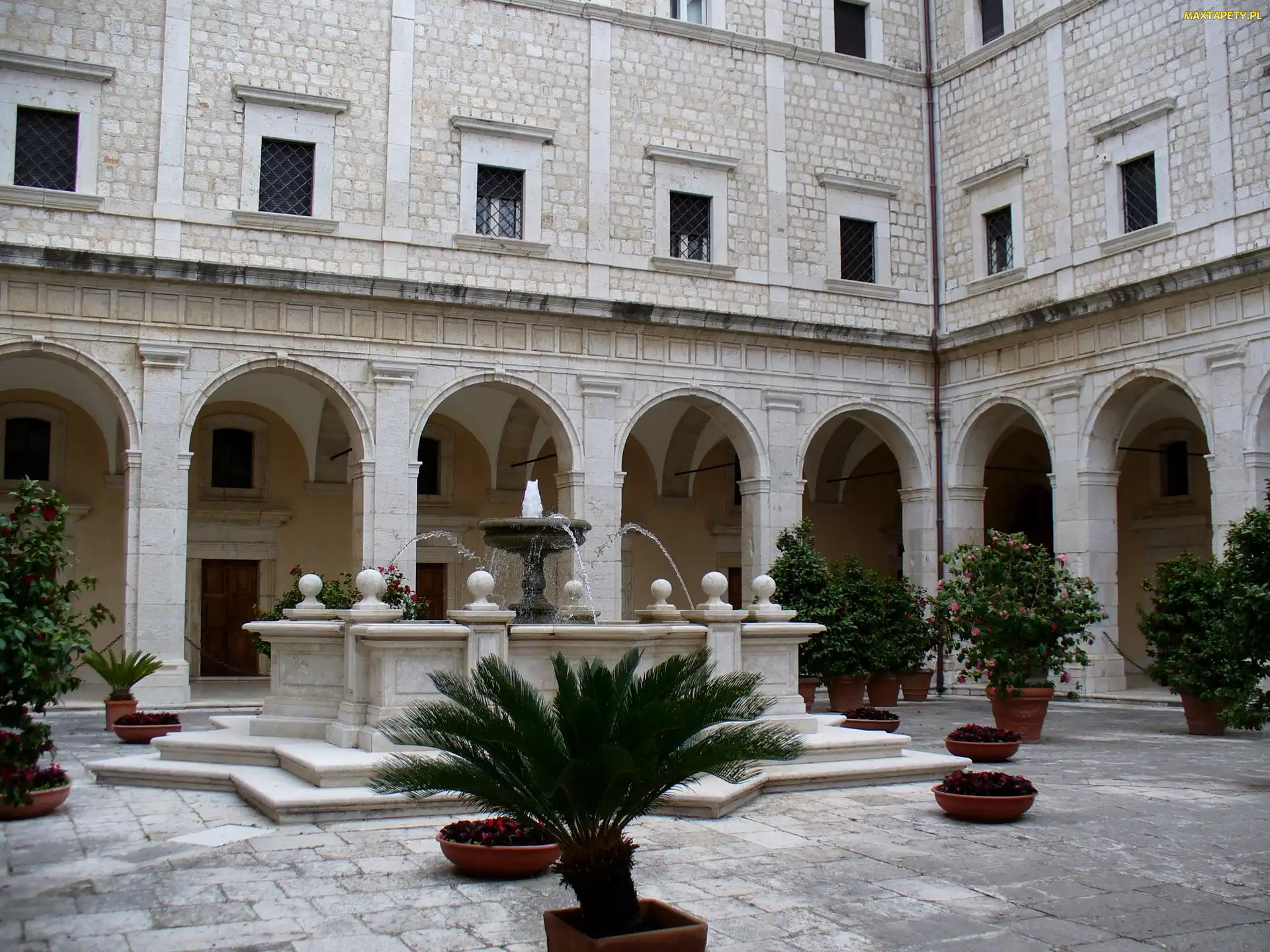 Włochy, Monte Casino, Fontanna, Klasztor