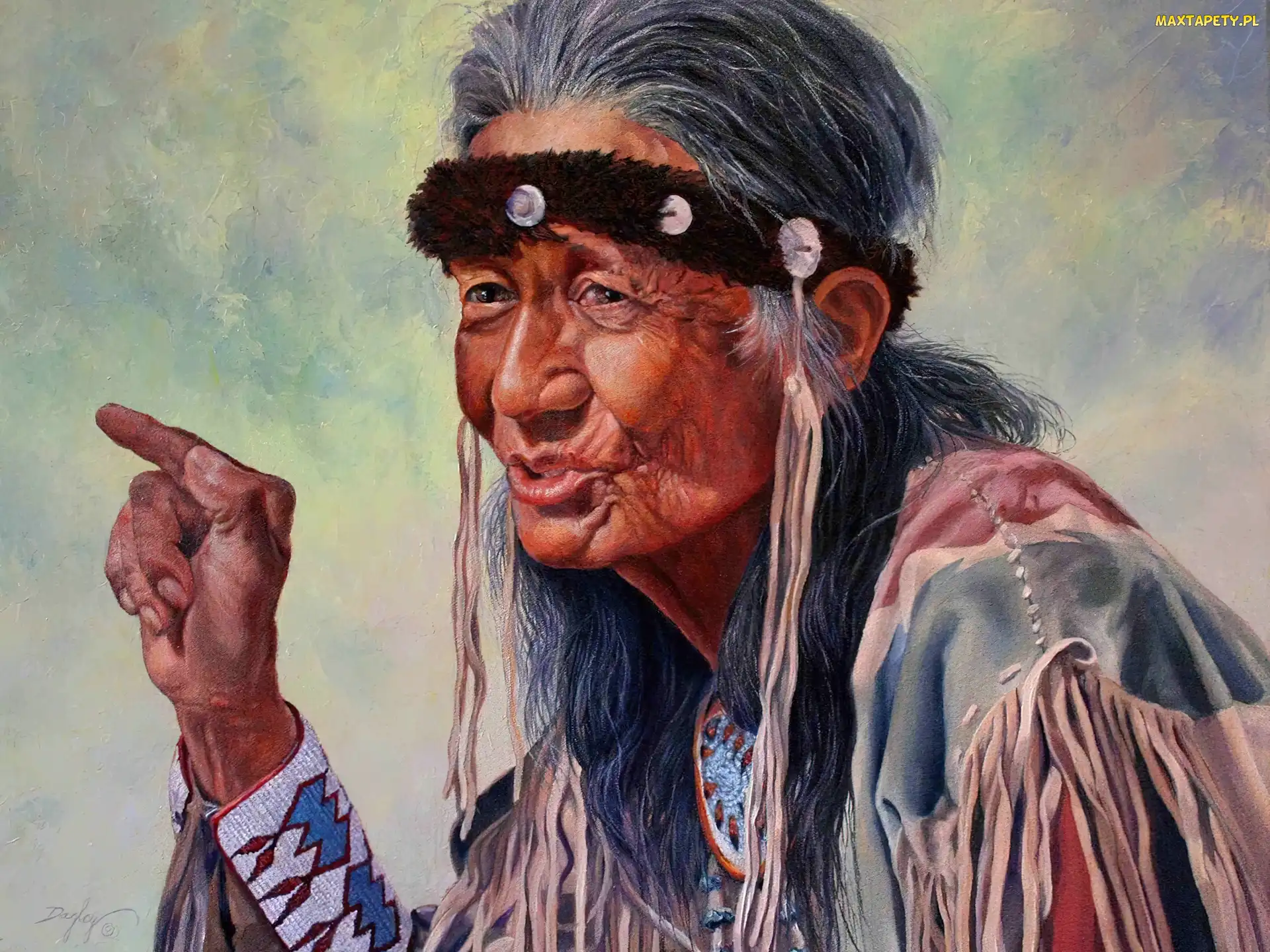 Stary, Włosy, Długie, Siwe, Indianin