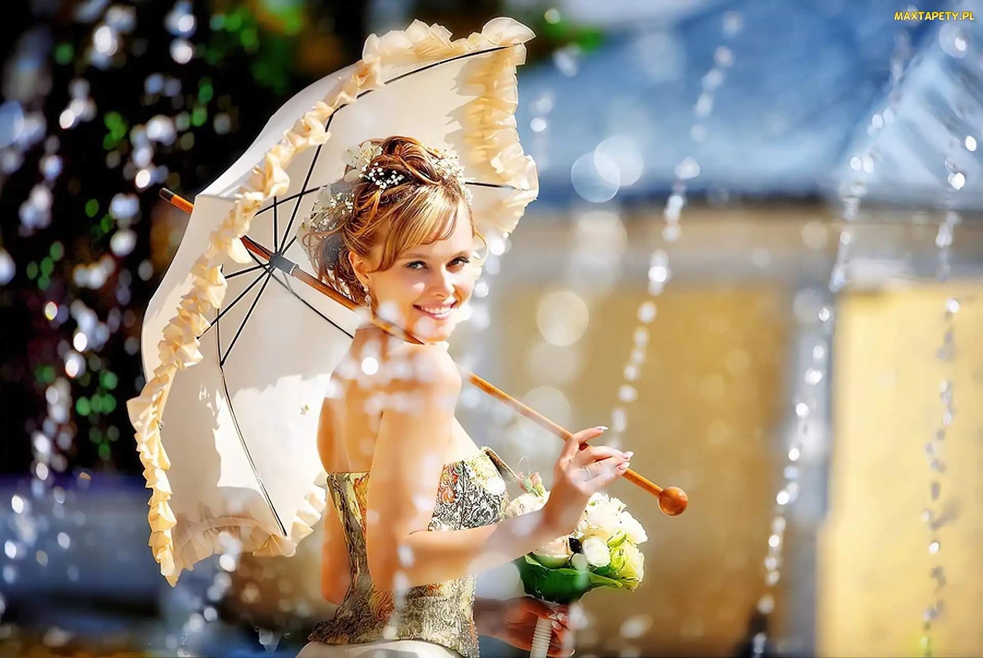Parasol, Fontanna, Kobieta