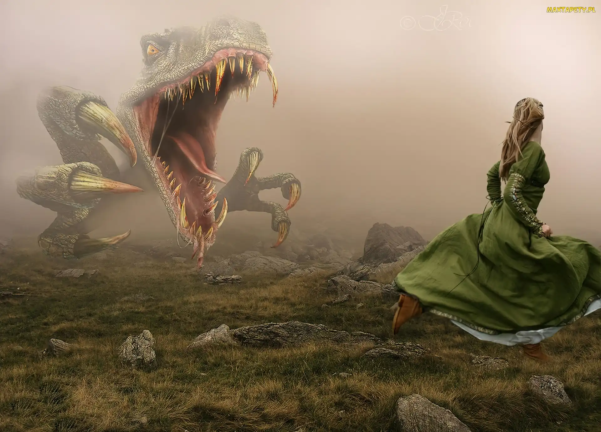 Kobieta, Dinozaur, Uciekająca